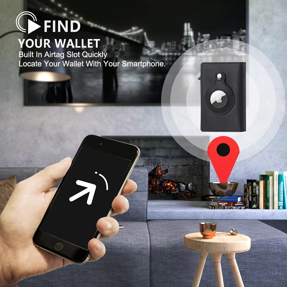 Portfel Tag Wallet RFID z blokadą, skórzany portfel z szybkim dostępem do kart i miejscem na AirTag od Tag Wallet | Lersk