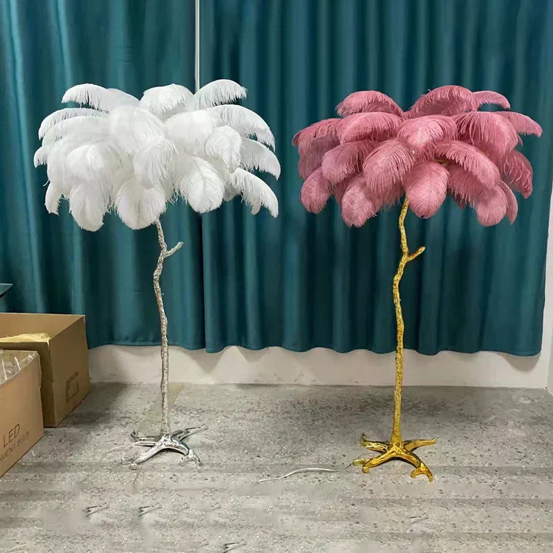 Aurelle Ostrich Feather Floor Lamp in Brass Copper Finish | Lersk
