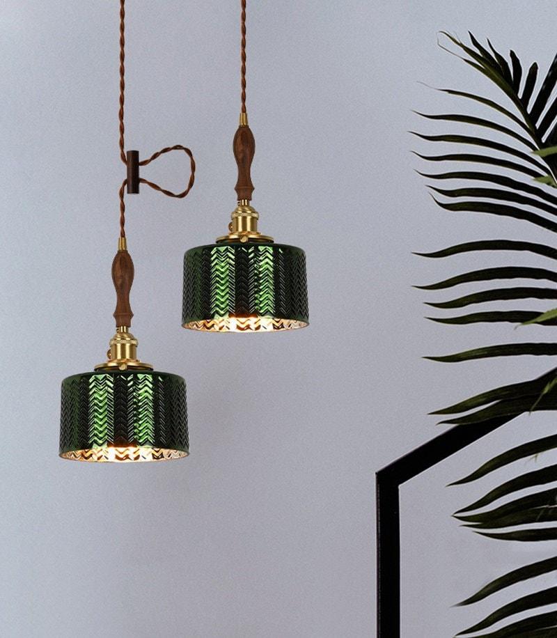 Liora | Lampada a sospensione cilindrica in vetro verde lucido stile Art Deco, lampadina LED inclusa | Lersk