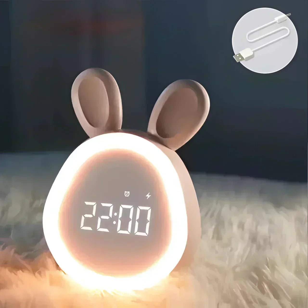 CuddleBun Kids Night Light Clock USB Rechargeable Bunny Lamp | Lersk