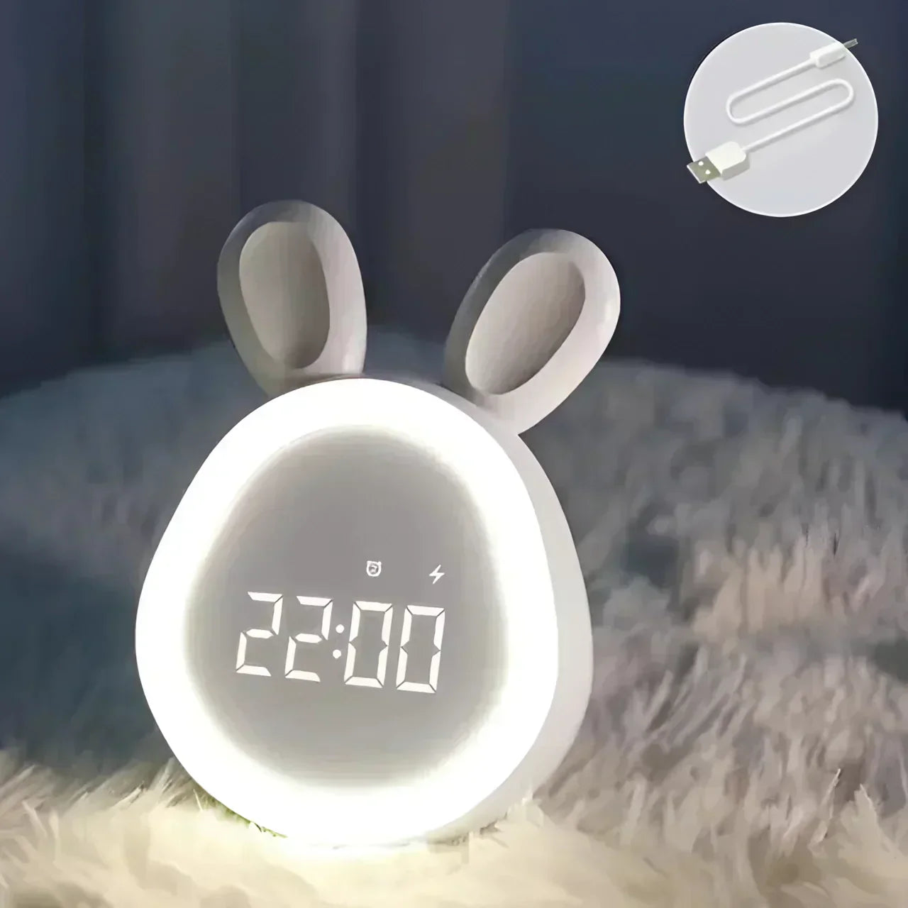 CuddleBun Kids Night Light Clock USB Rechargeable Bunny Lamp | Lersk