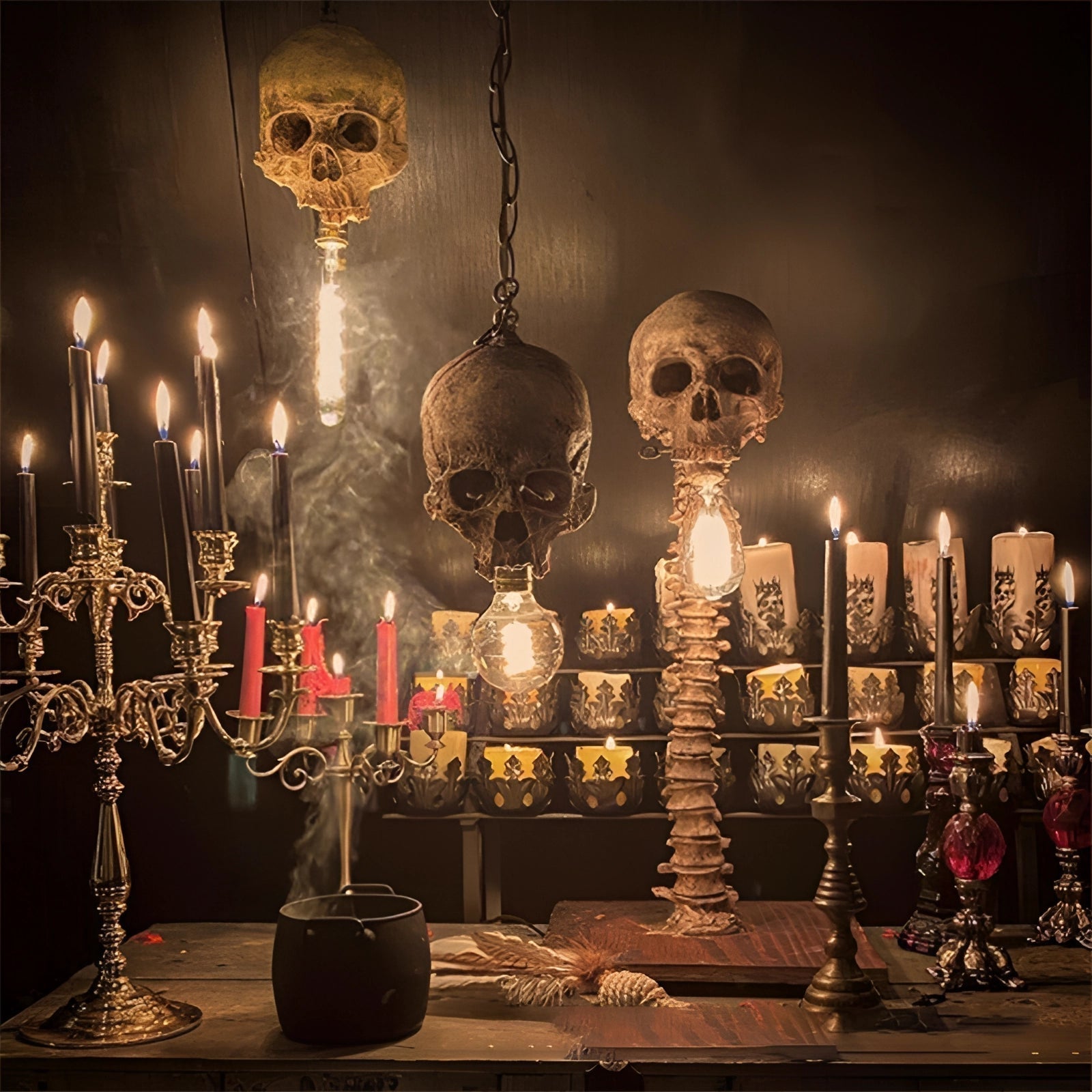 Lampa Dreadspire Lebka a Páteř s LED Očima pro Gotiky | Lersk