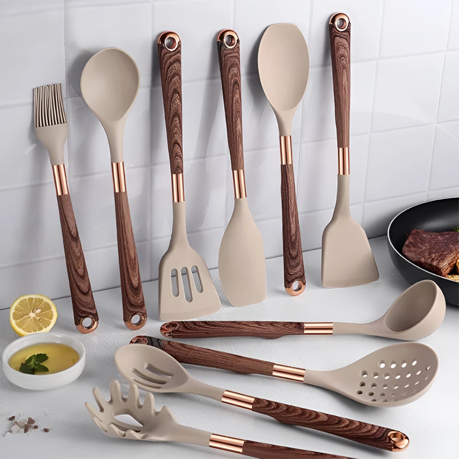 Aurelo Kitchen Elite 10 Piece Stainless Steel Utensil Set With Non Slip Grips | Lersk