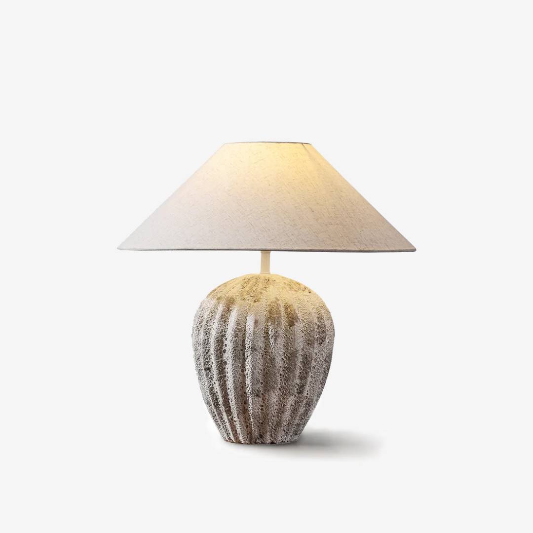 Lampada da tavolo in ceramica terra con paralume in lino, grande illuminazione da comodino | Lersk