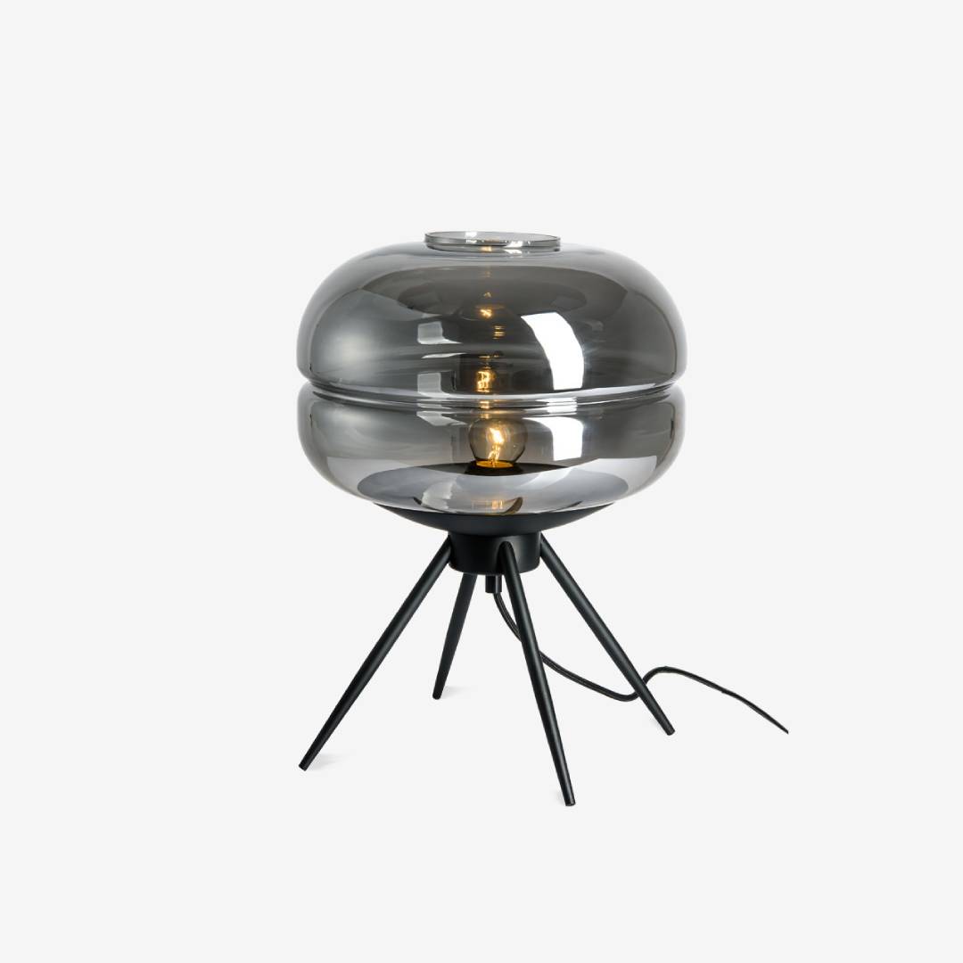 Lyra Smoked Glass Table Lamp With Modern Tripod Design | Lersk