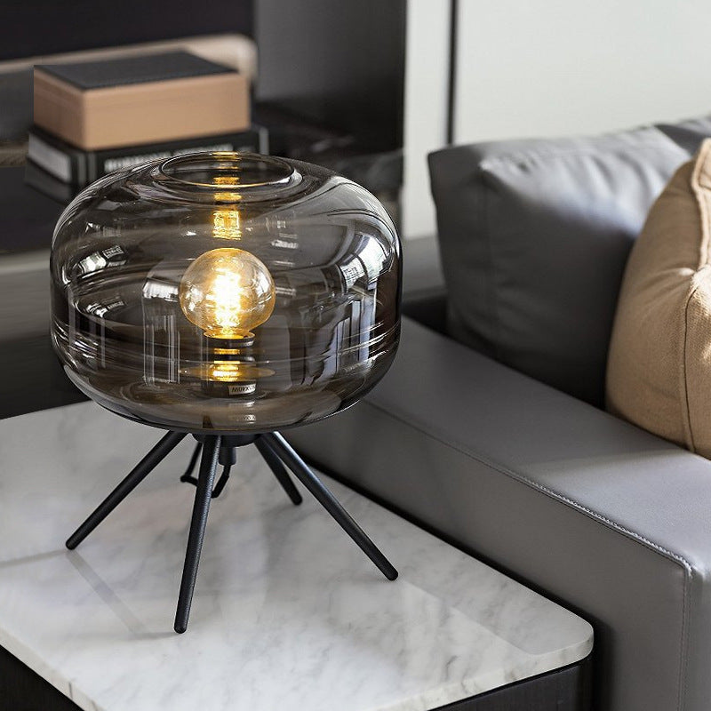 Lyra Smoked Glass Table Lamp With Modern Tripod Design | Lersk