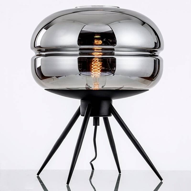 Lyra Smoked Glass Table Lamp With Modern Tripod Design | Lersk