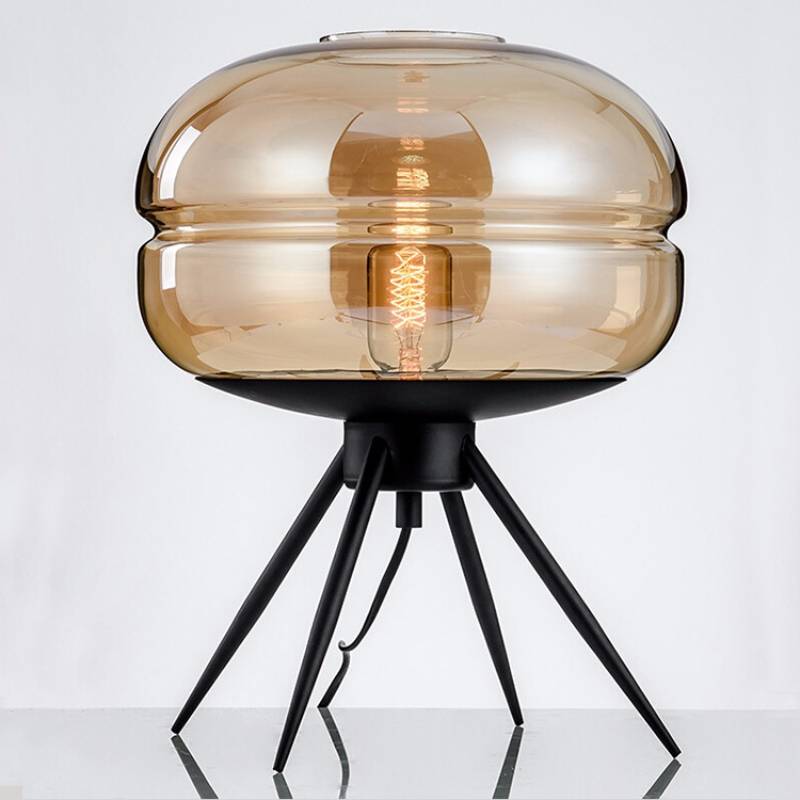 Lyra Smoked Glass Table Lamp With Modern Tripod Design | Lersk