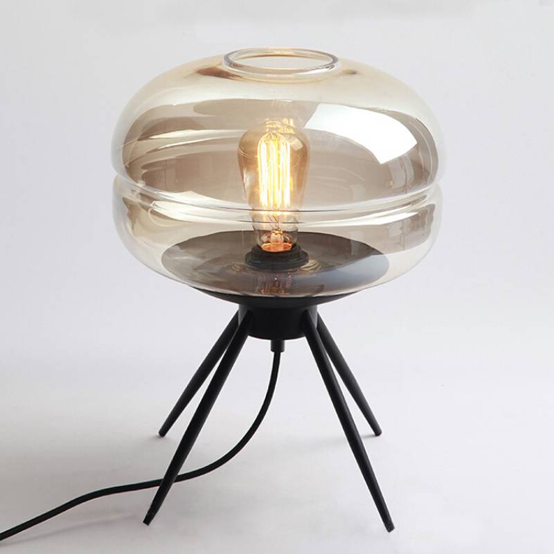 Lyra Smoked Glass Table Lamp With Modern Tripod Design | Lersk