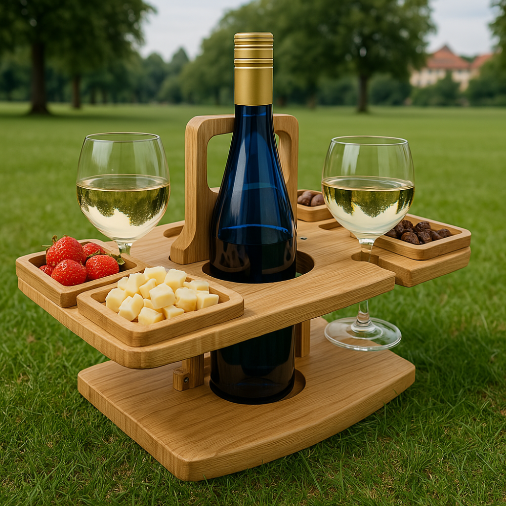 ForestHaven Portable Wood Picnic Table With Cup Holders And Snack Tray | Lersk