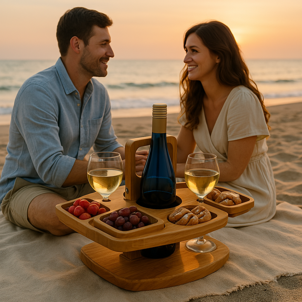 ForestHaven Portable Wood Picnic Table With Cup Holders And Snack Tray | Lersk