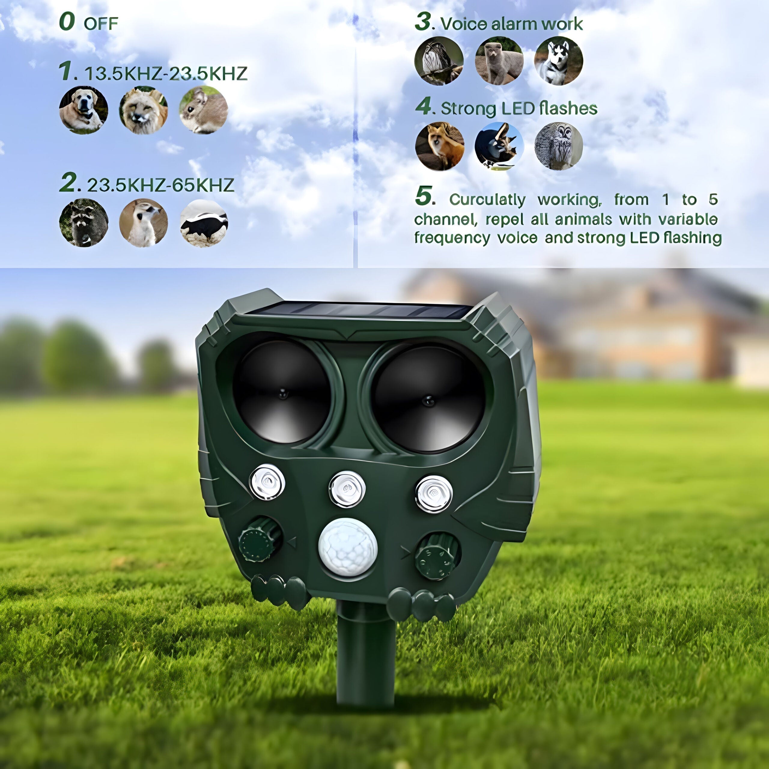 VerdantWave Dispositif Ultrasonique Extérieur Anti-Nuisibles pour Chats, Renards et Pigeons | Lersk