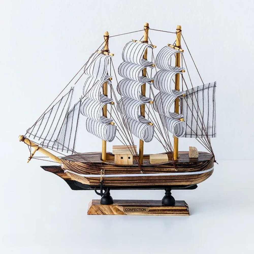 Royaleva Nordic Wood Sailboat Sculpture With LED Illumination, Battery-Operated Decorative Piece | Lersk