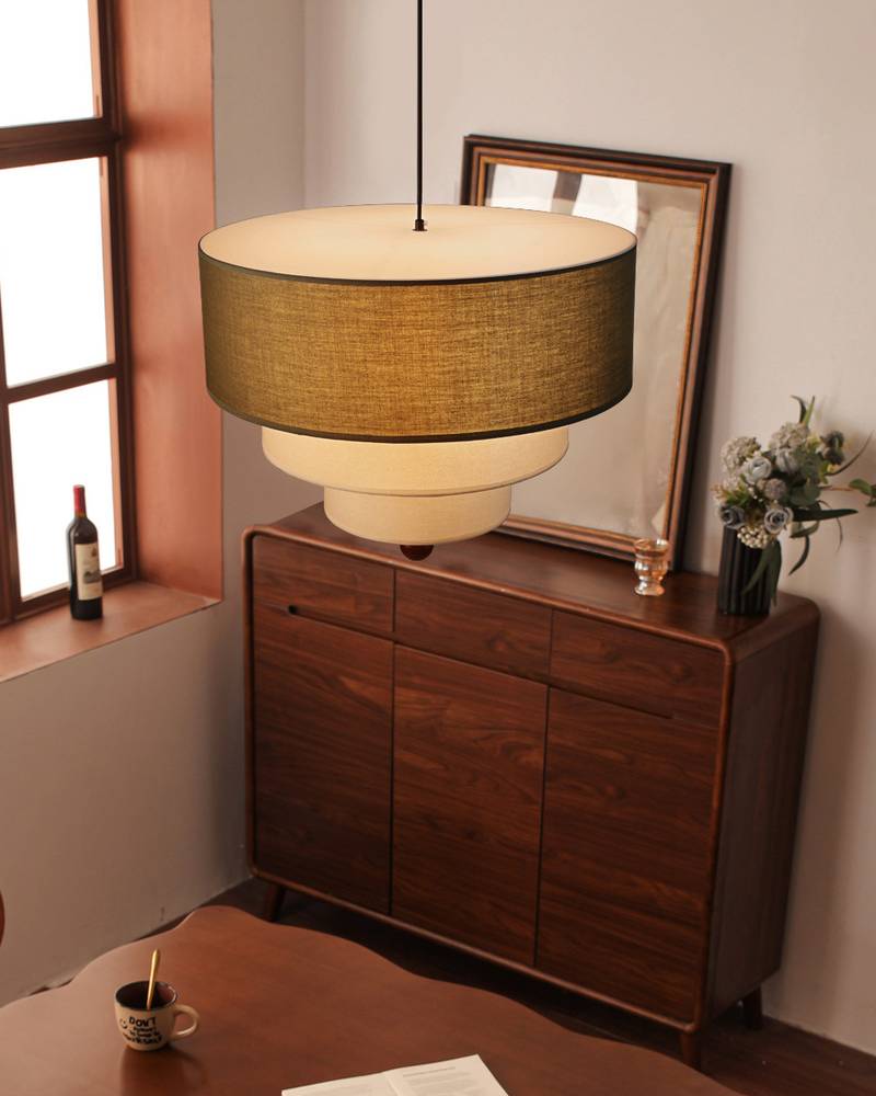 Layered Fabric Pendant Light Soft Ambient Drum Ceiling Fixture | Lersk