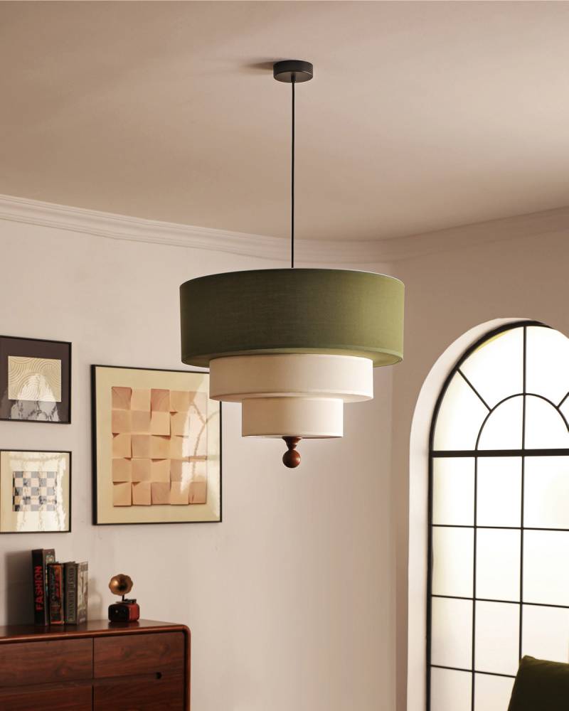 Layered Fabric Pendant Light Soft Ambient Drum Ceiling Fixture | Lersk