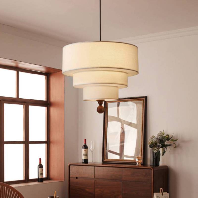 Layered Fabric Pendant Light Soft Ambient Drum Ceiling Fixture | Lersk