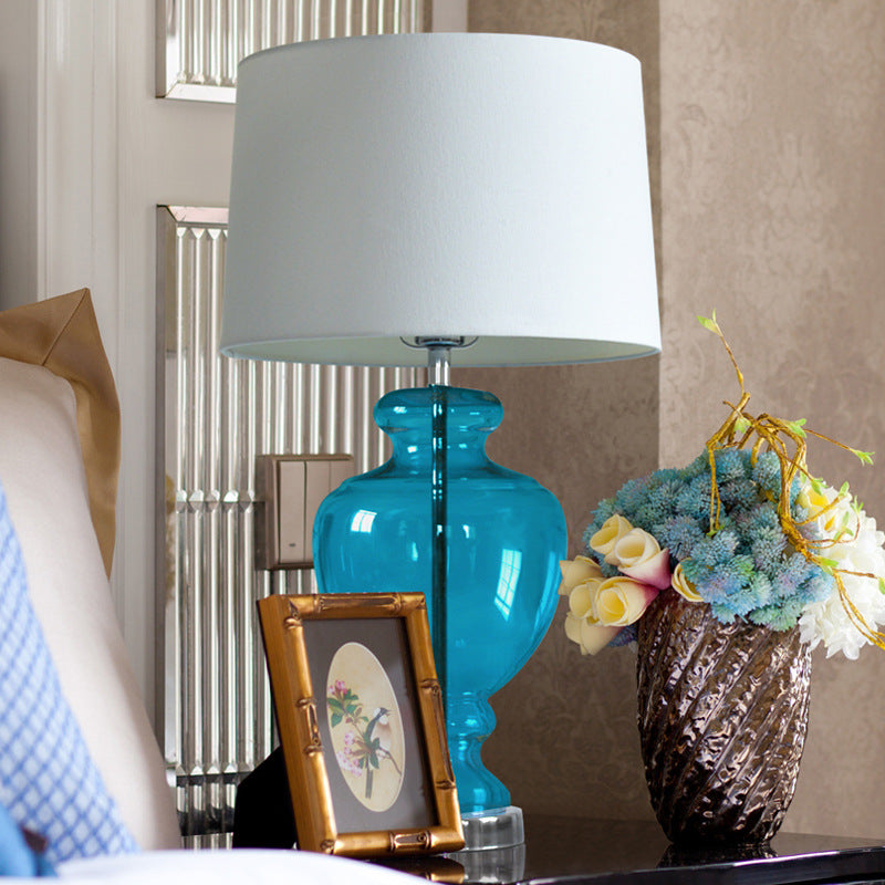 Glass Table Lamp With Fabric Shade For Modern Bedroom Lighting | Lersk