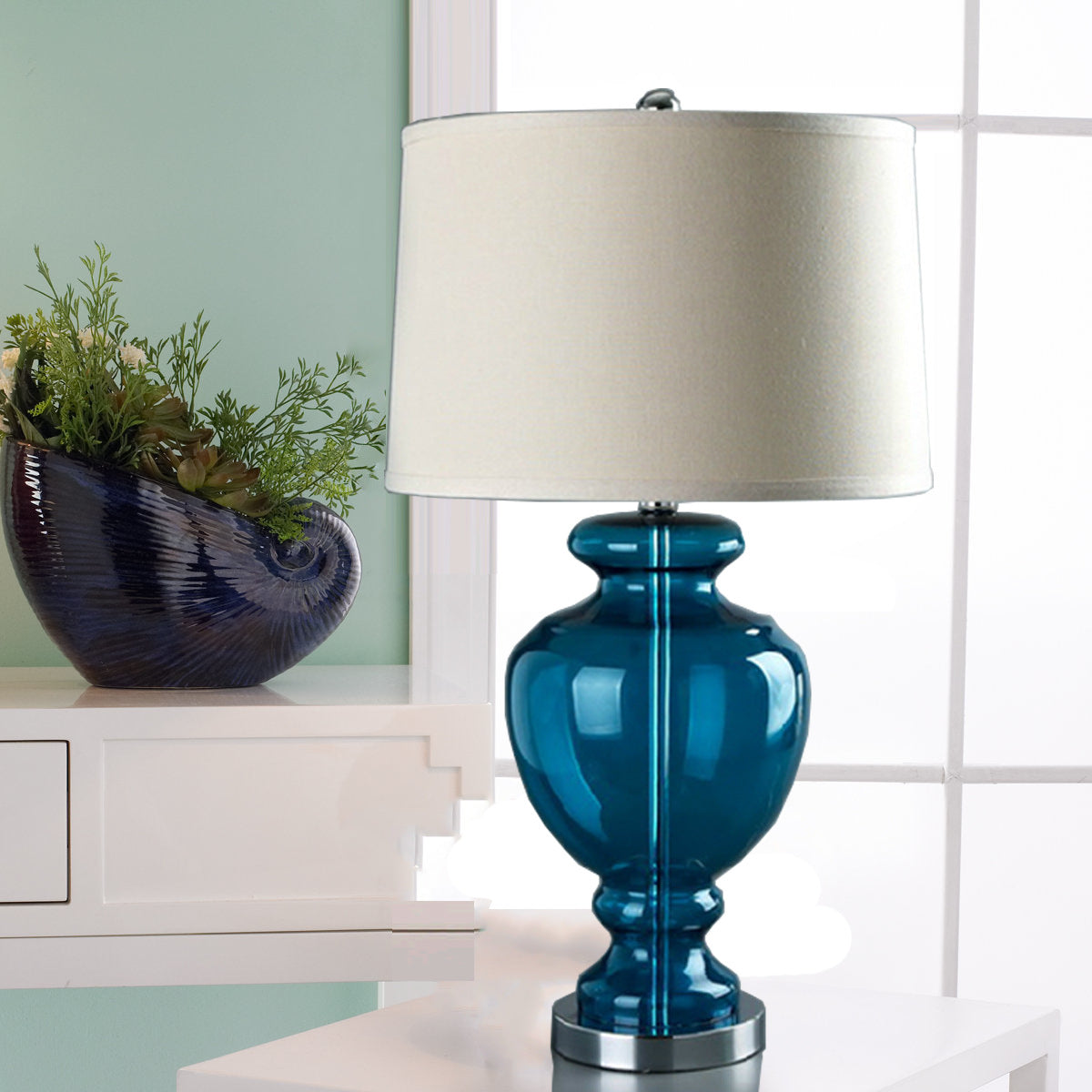 Glass Table Lamp With Fabric Shade For Modern Bedroom Lighting | Lersk