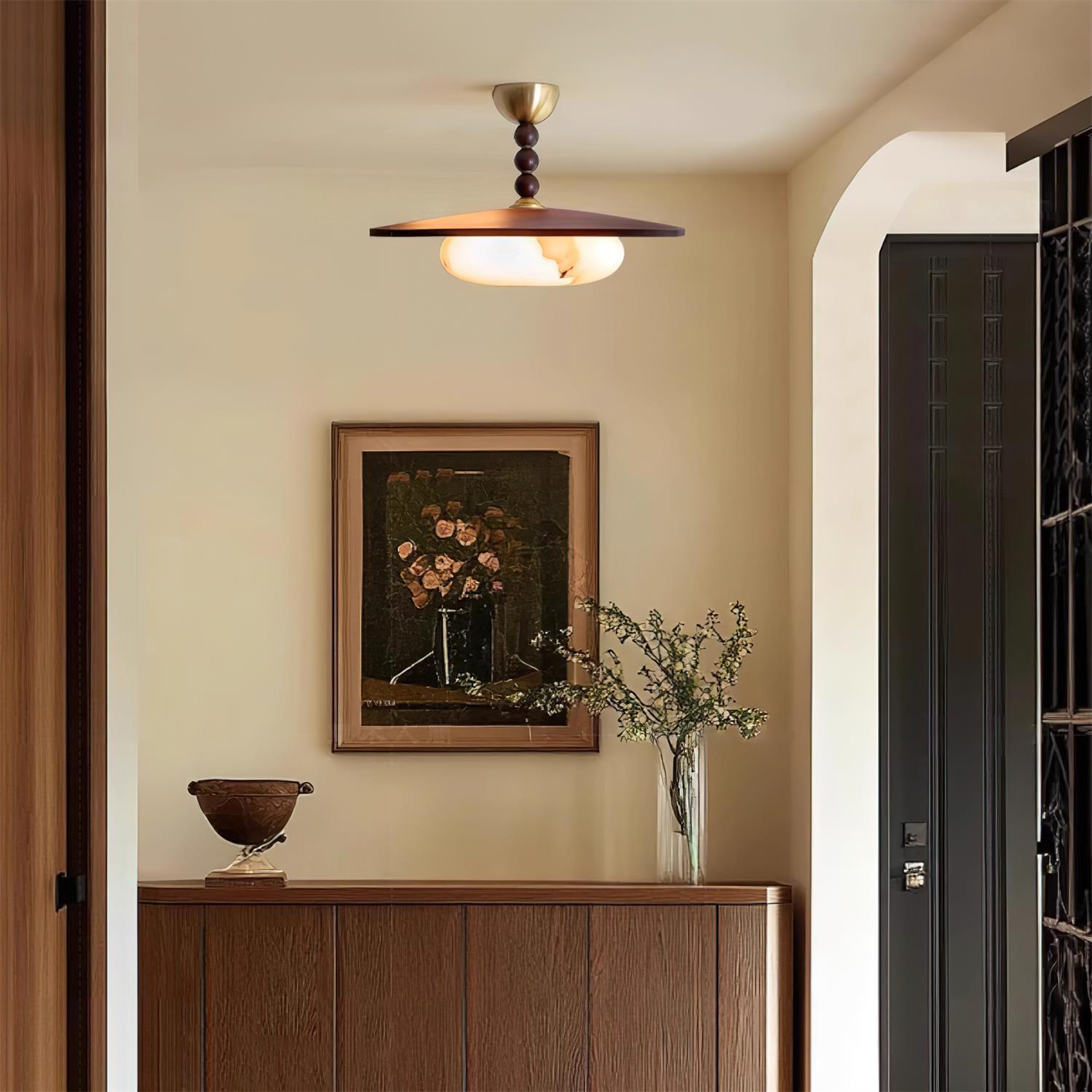 Stropní svítidlo Liora Walnut White Alabaster s dřevěným stínidlem | Lersk