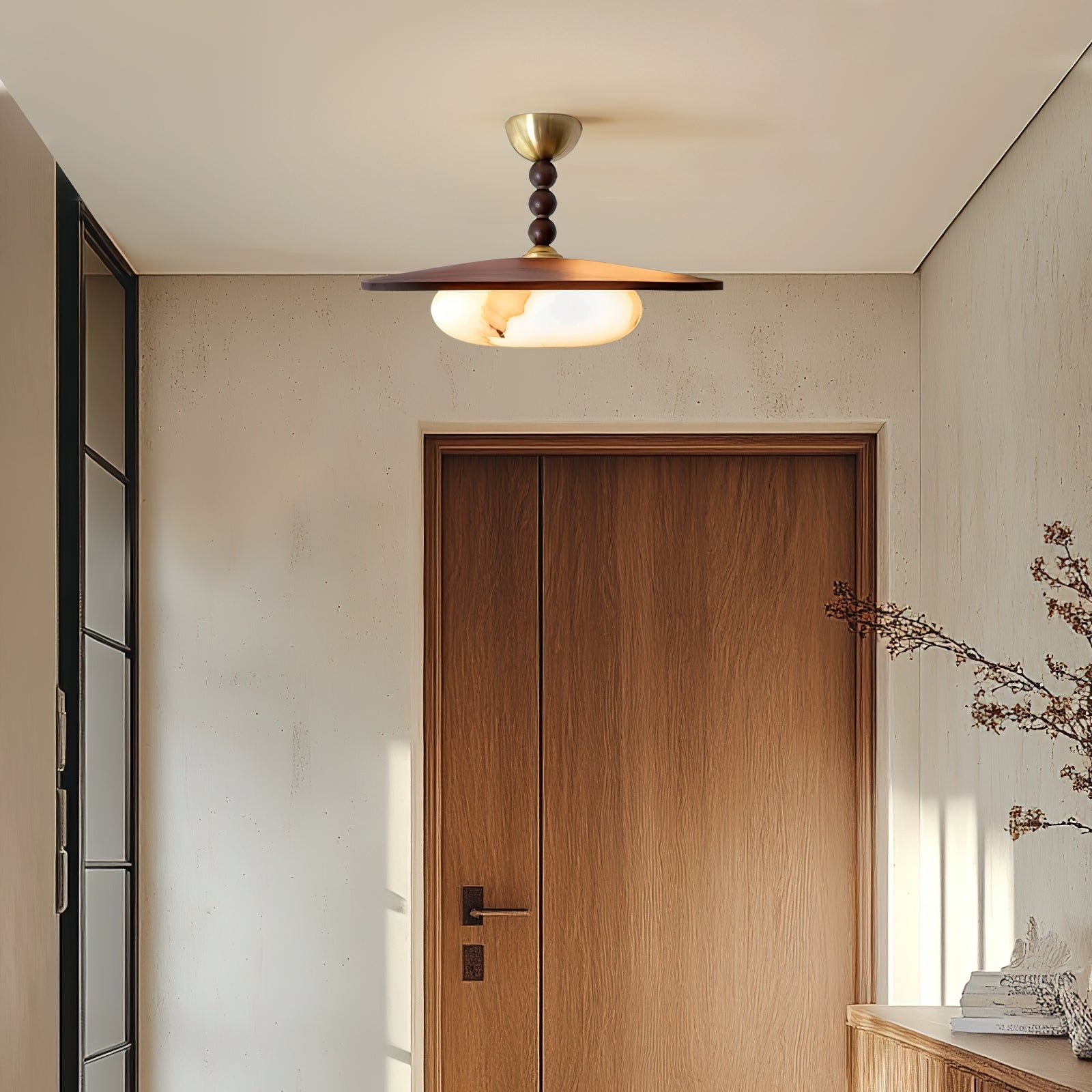 Stropní svítidlo Liora Walnut White Alabaster s dřevěným stínidlem | Lersk