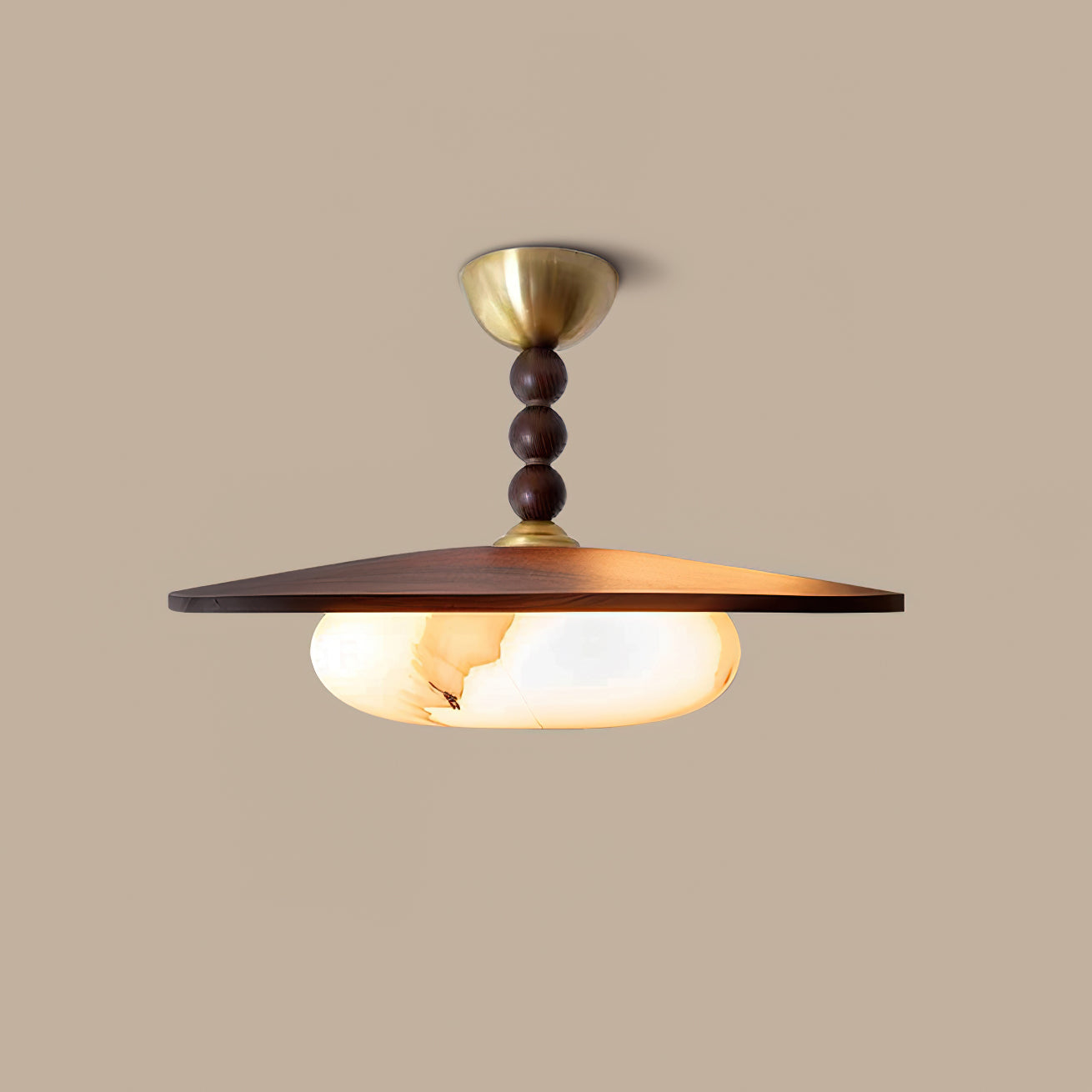 Stropní svítidlo Liora Walnut White Alabaster s dřevěným stínidlem | Lersk