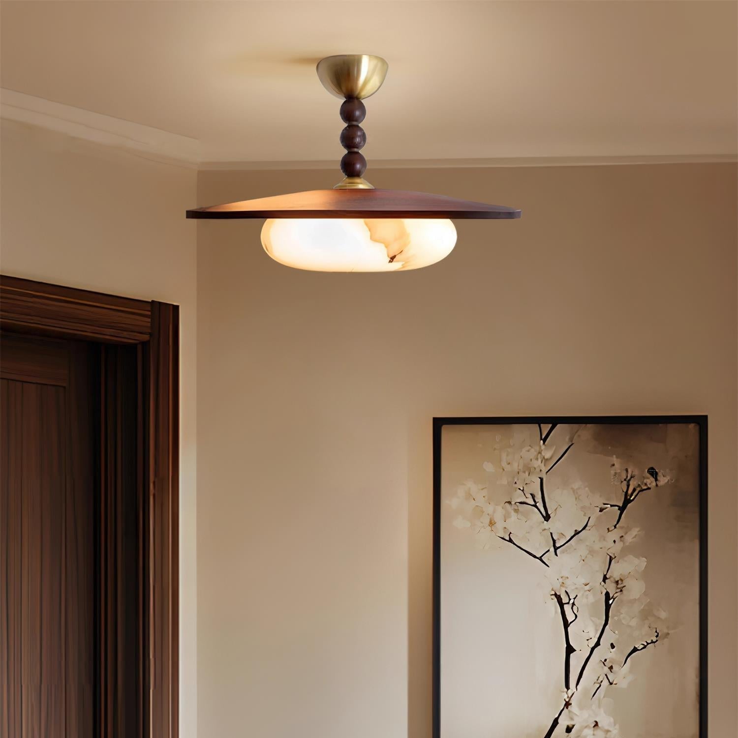 Stropní svítidlo Liora Walnut White Alabaster s dřevěným stínidlem | Lersk