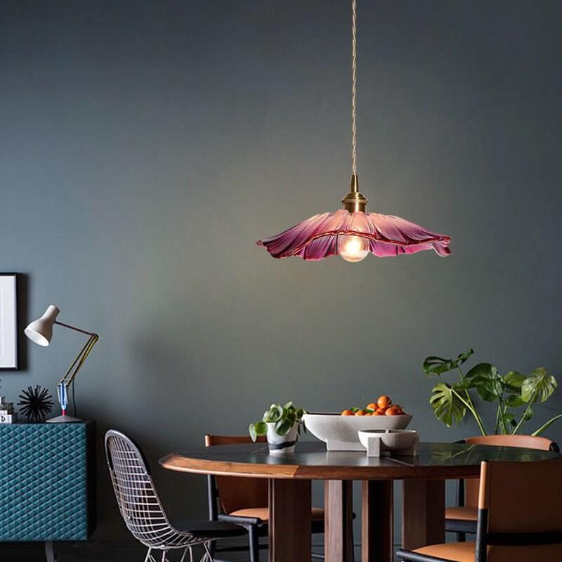 Lunara Mor Cam Ayçiçeği Sarkıt Lamba, Retro Stil LED Ampul Dahil | Lersk