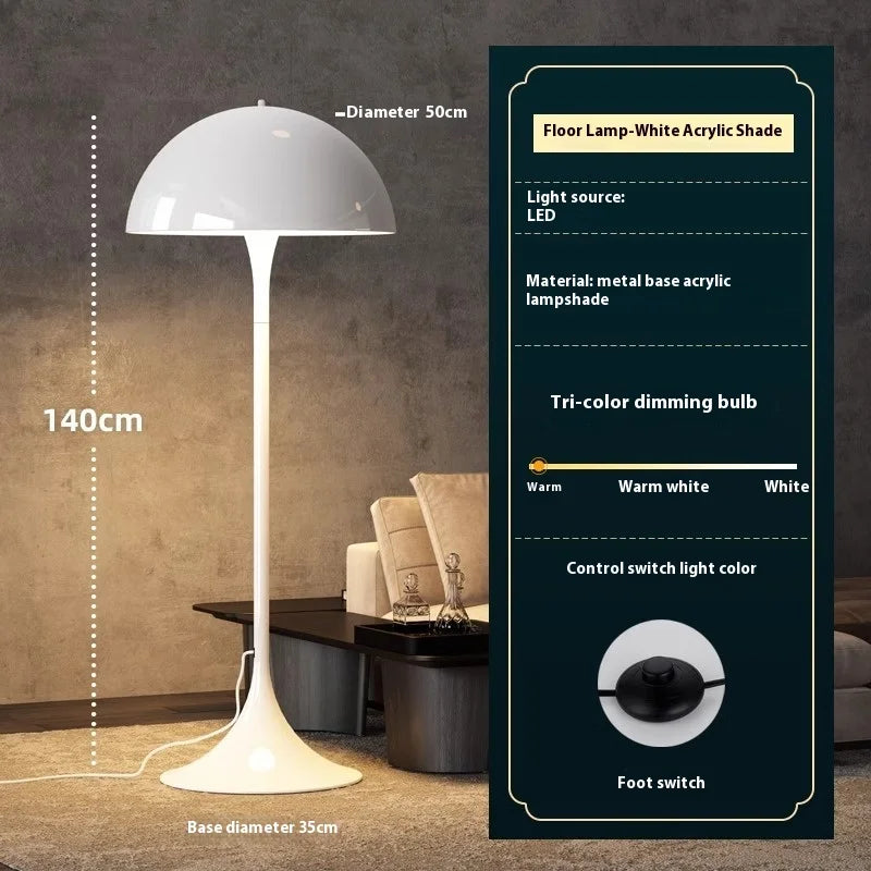 Aurelo LED stojací lampa s houbovým tvarem v severském stylu pro ambientní osvětlení ložnice | Lersk
