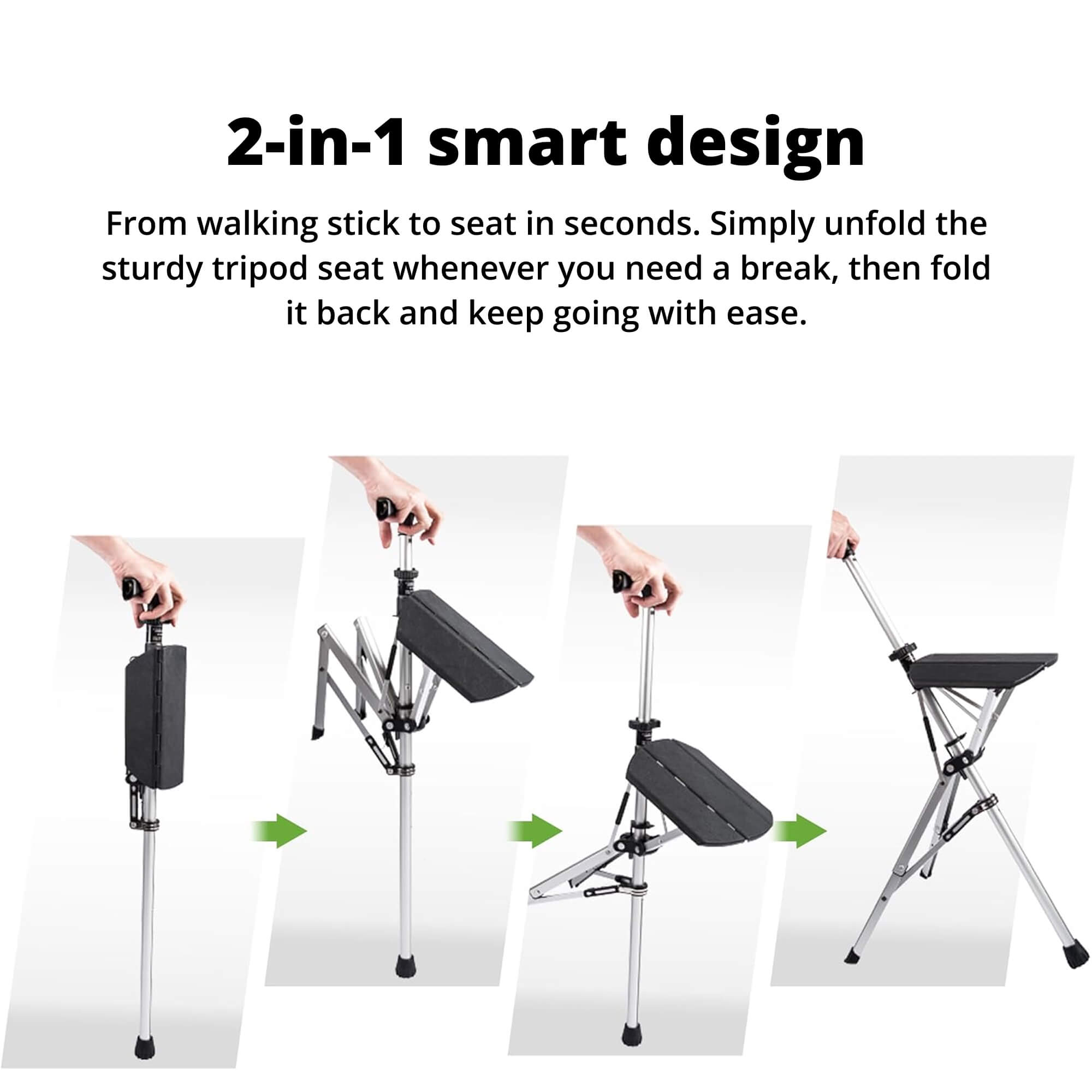 Bengala com Assento - Cadeira Dobrável Portátil para Conforto em Movimento | Suporte de Mobilidade | Lersk