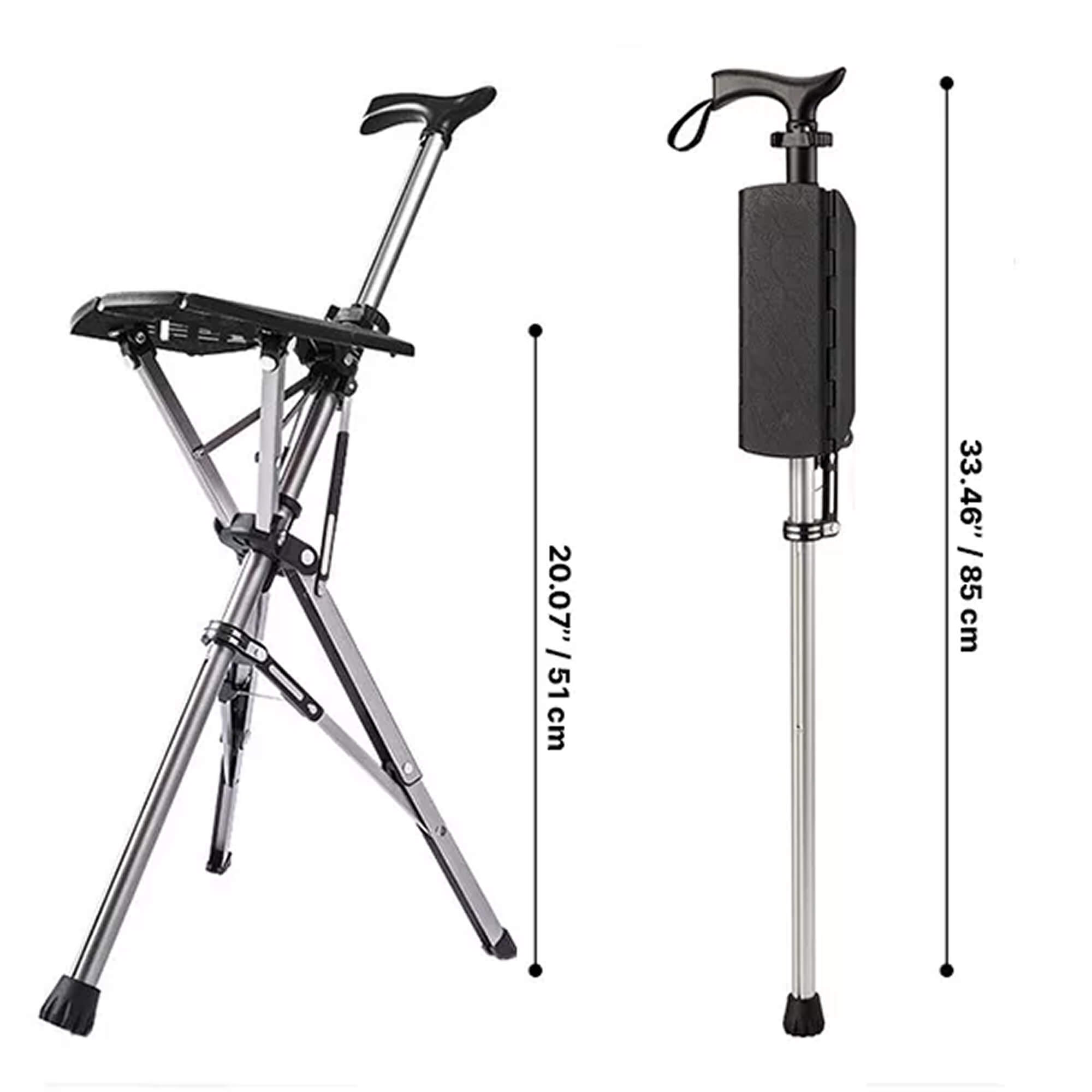 Bengala com Assento - Cadeira Dobrável Portátil para Conforto em Movimento | Suporte de Mobilidade | Lersk