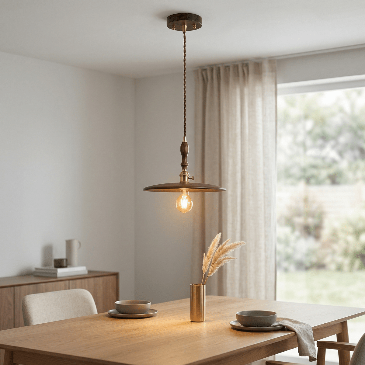 Japanese Design Walnut Wood Pendant Light Fixture, 12-Inch Size | Lersk