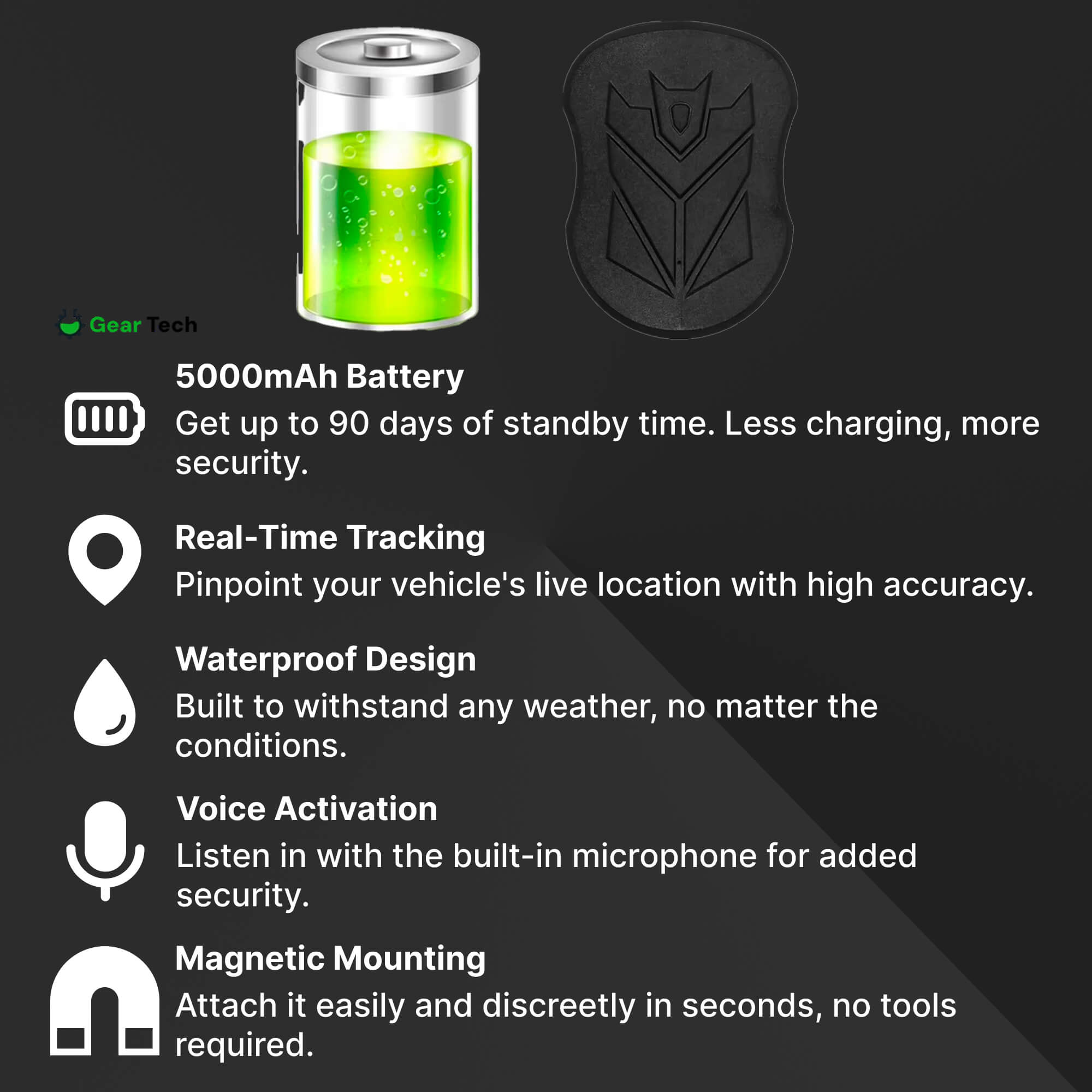 Waterproof GPS Car Tracker: Real-Time, Voice-Activated, 5000mAh Battery | Lersk
