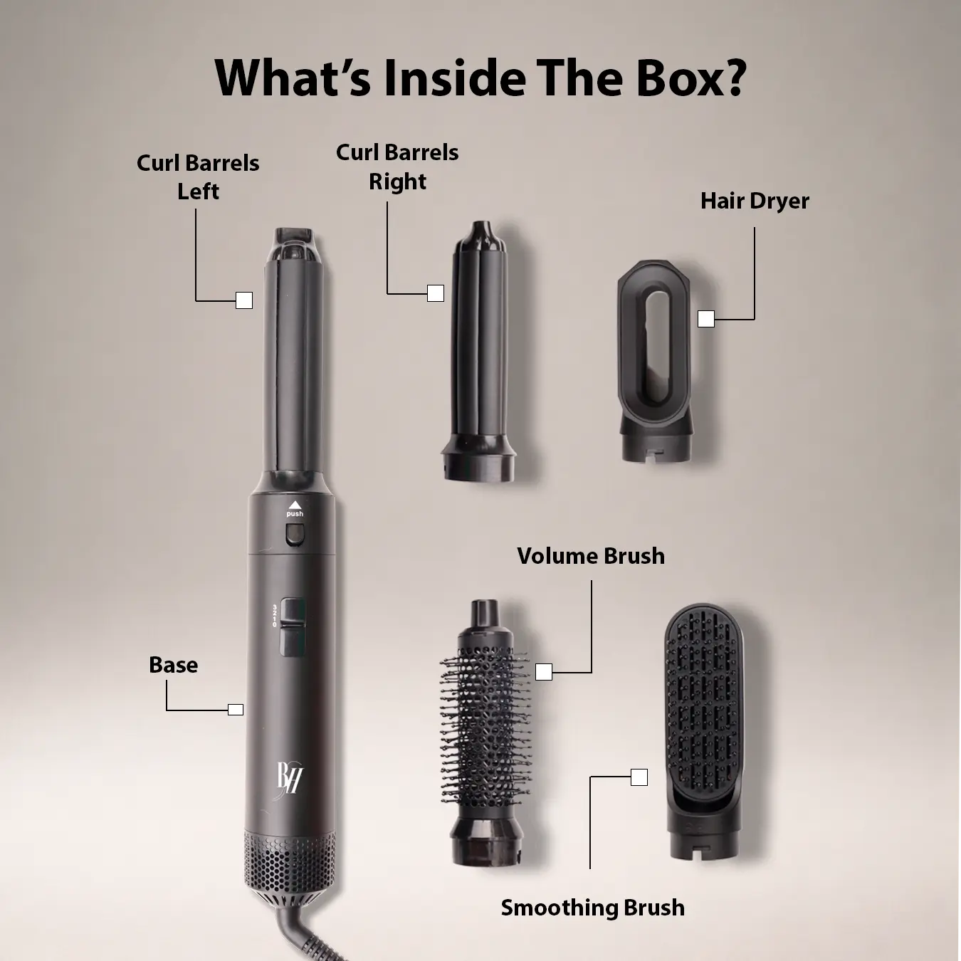 5-in-1 Hot Air Styler with 5 Interchangeable Attachments for Drying Smoothing Curling and Volumizing | Lersk