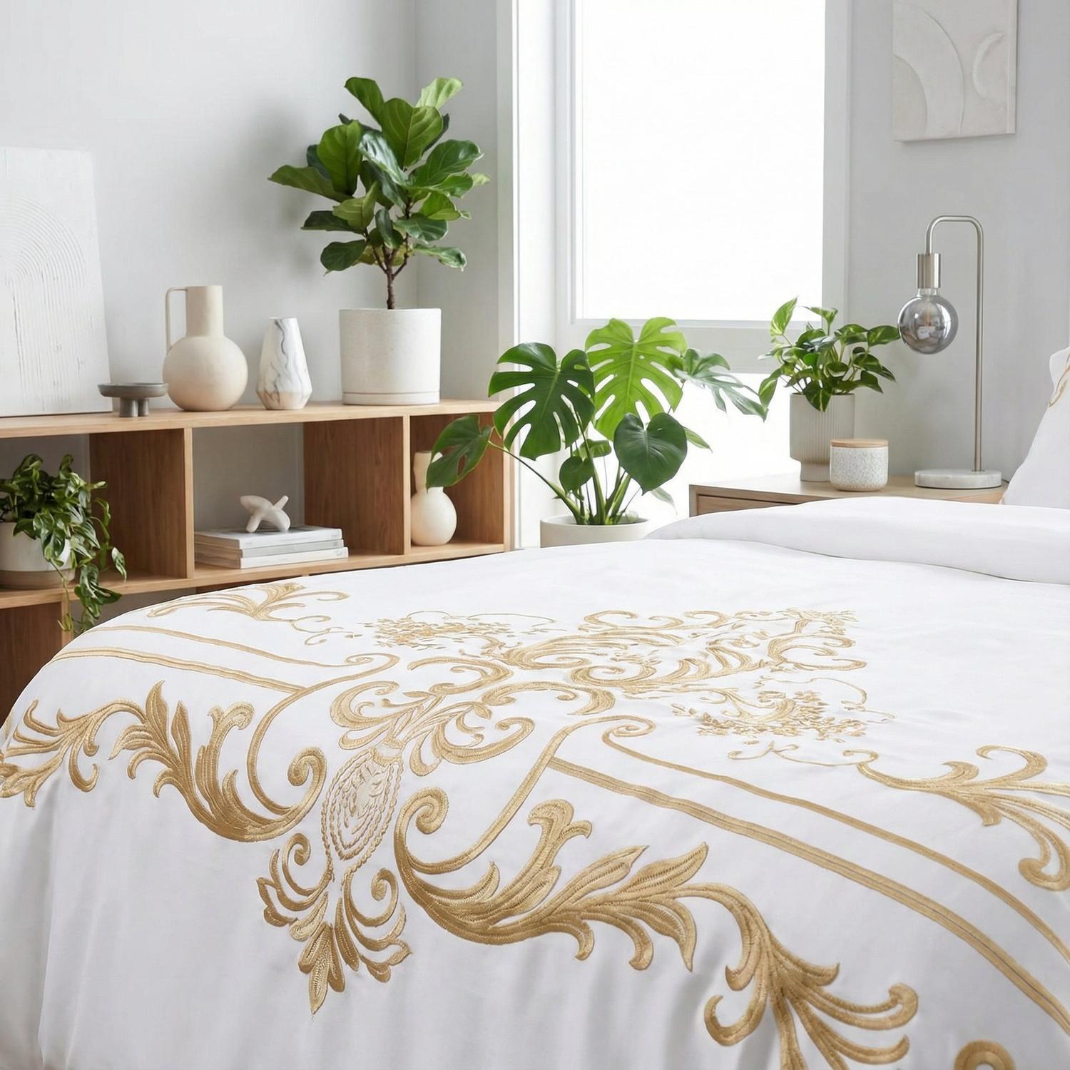 Ivory Crown Elegant Embroidered Duvet Cover Set For Bedroom | Lersk