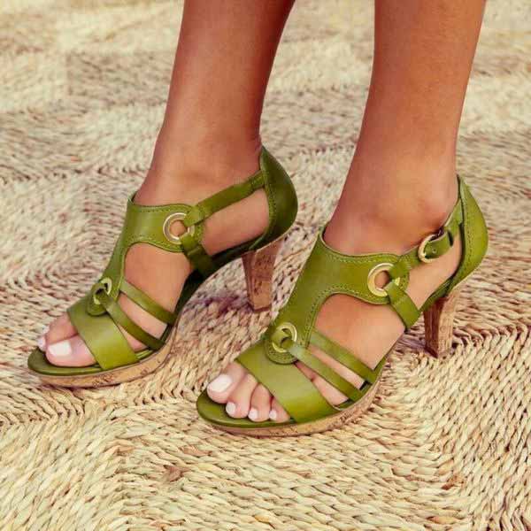 Women's Ankle Strap Heeled Sandals in Faux Leather, Size 8 | Lersk