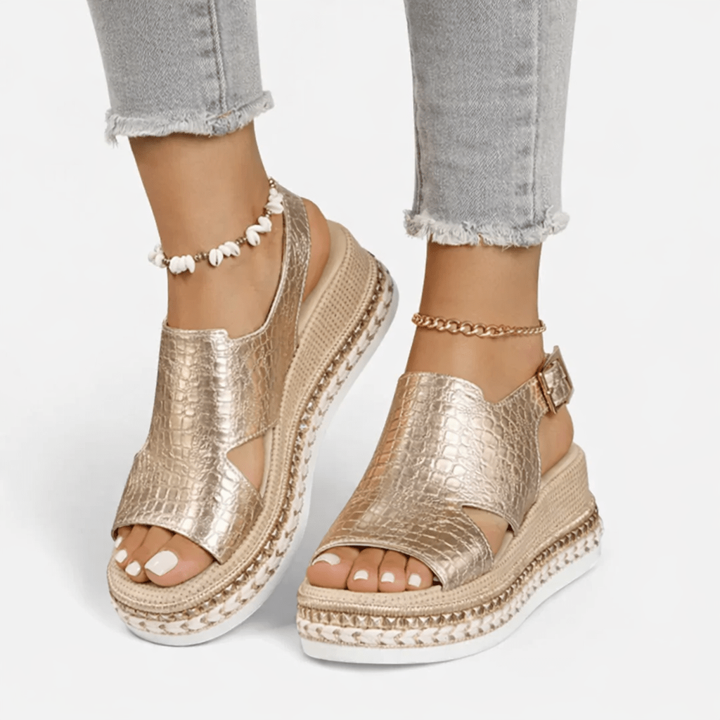 Metallic Wedge Sandals For Women With Supportive Comfort Summer Footwear | Lersk