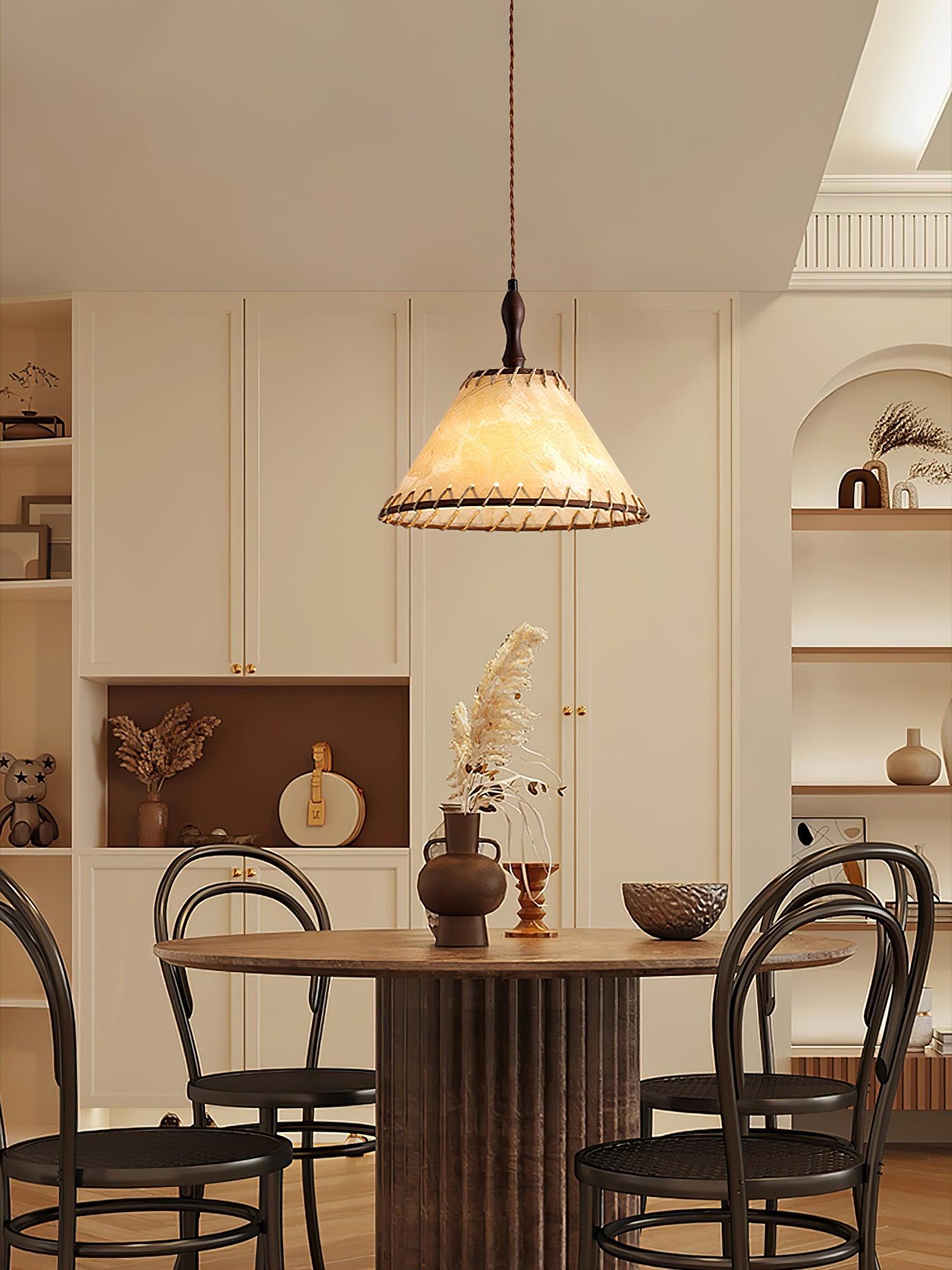 TimberLume Wood Pendant Light With Soft Fabric Shade | Lersk