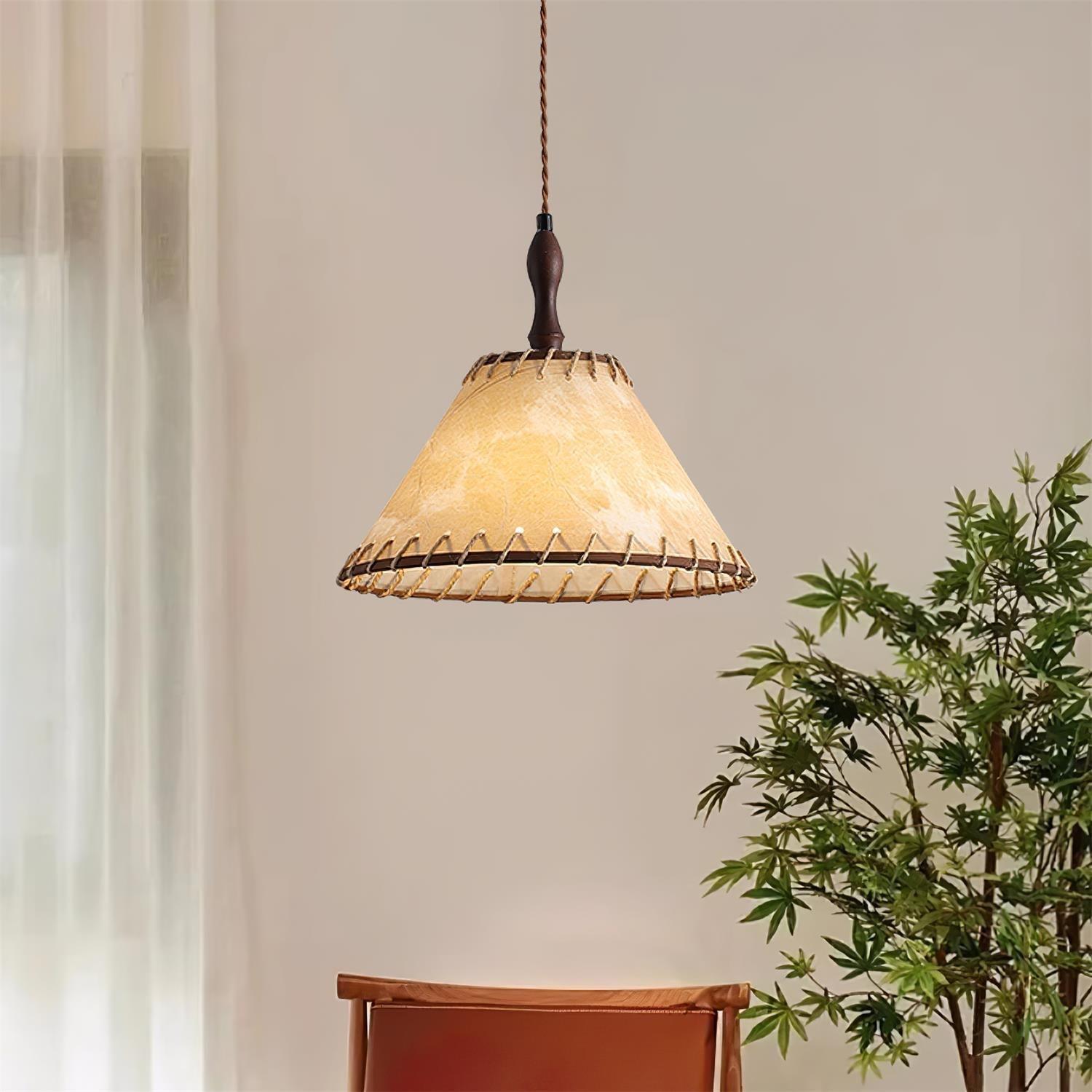 TimberLume Wood Pendant Light With Soft Fabric Shade | Lersk