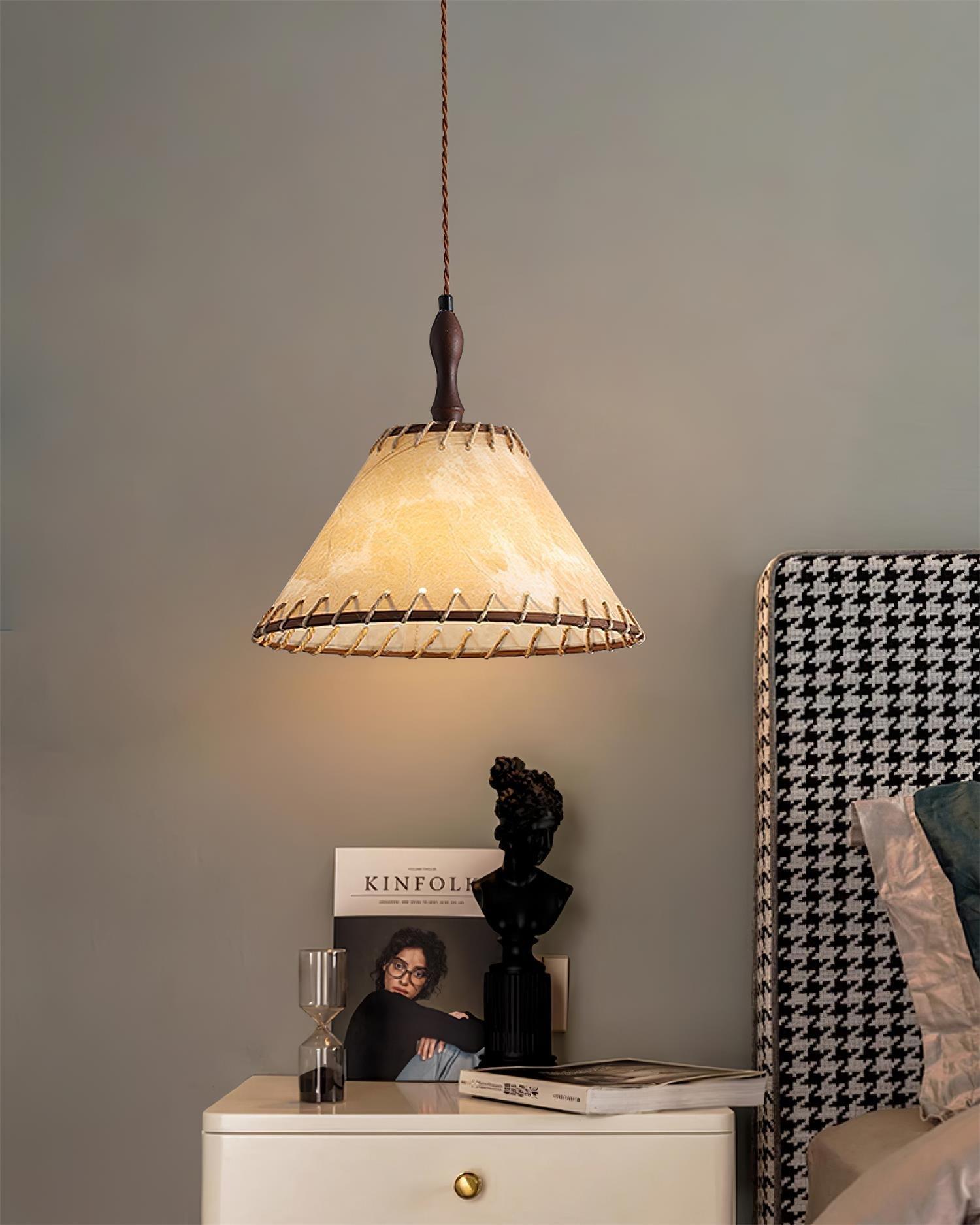 TimberLume Wood Pendant Light With Soft Fabric Shade | Lersk