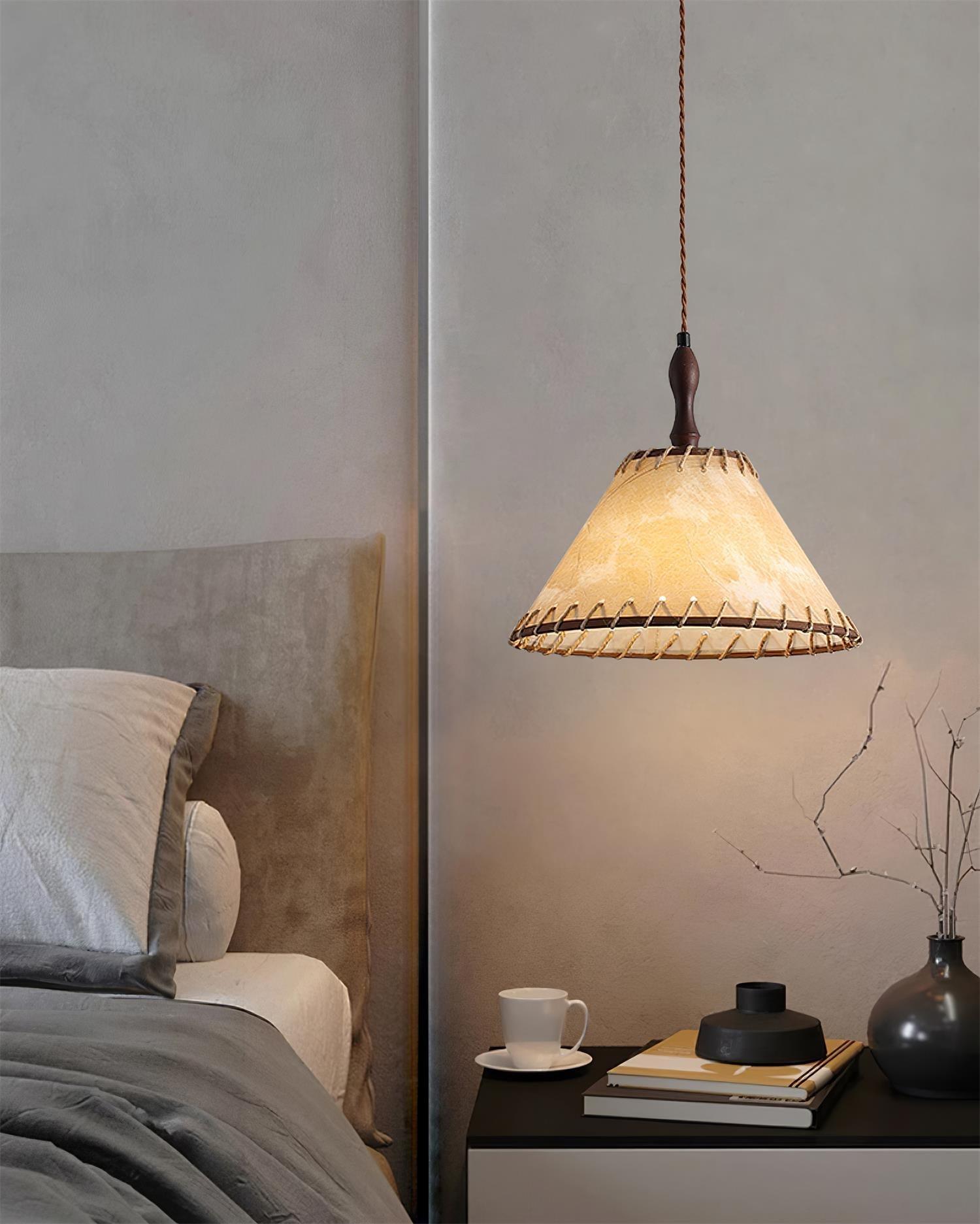 TimberLume Wood Pendant Light With Soft Fabric Shade | Lersk