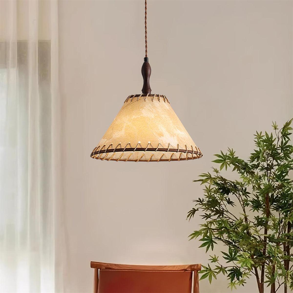 TimberLume Wood Pendant Light With Soft Fabric Shade | Lersk