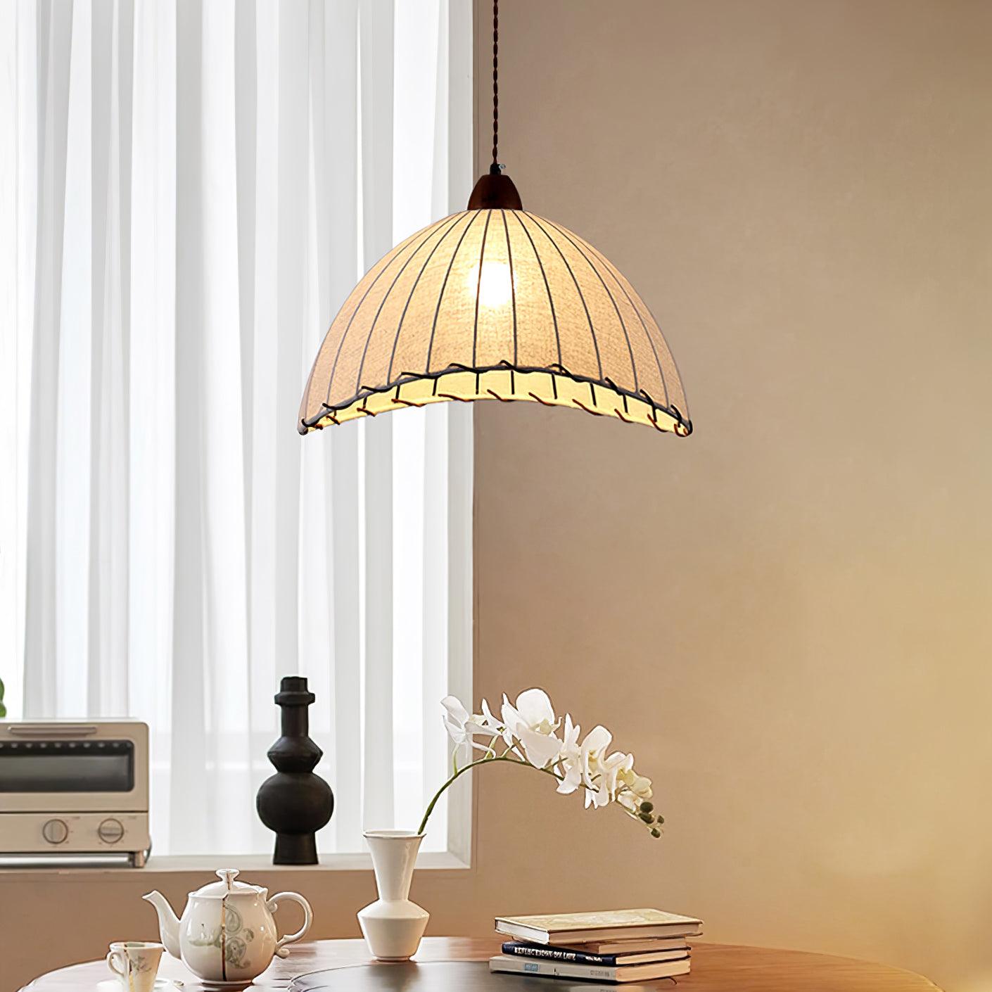 TimberLume Wood Pendant Light With Soft Fabric Shade | Lersk