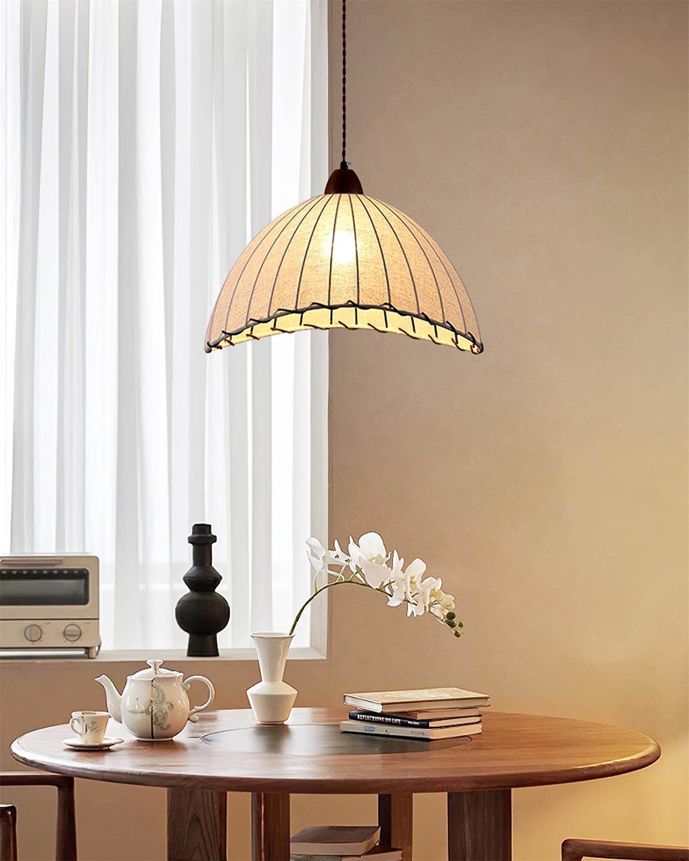 TimberLume Wood Pendant Light With Soft Fabric Shade | Lersk