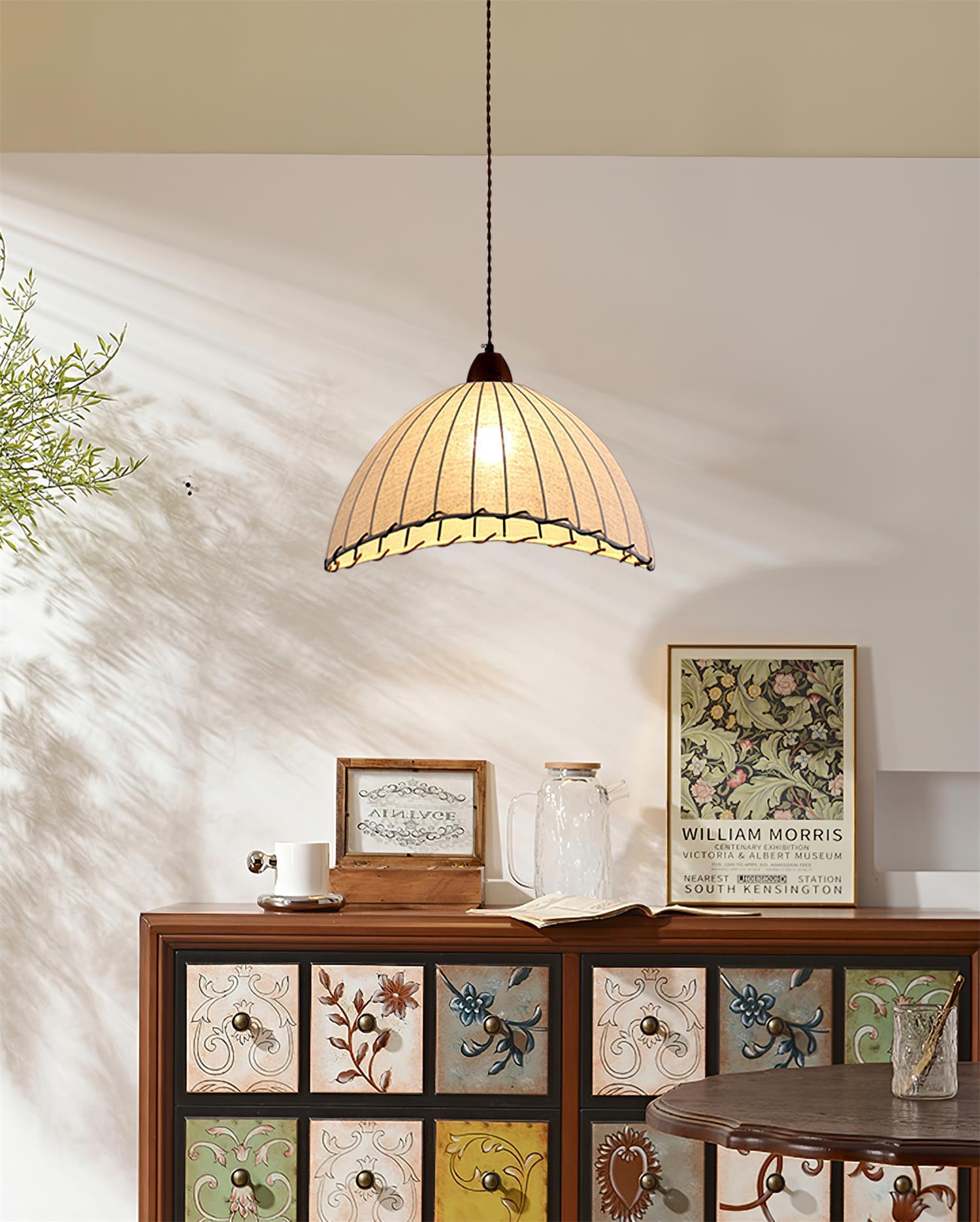 TimberLume Wood Pendant Light With Soft Fabric Shade | Lersk