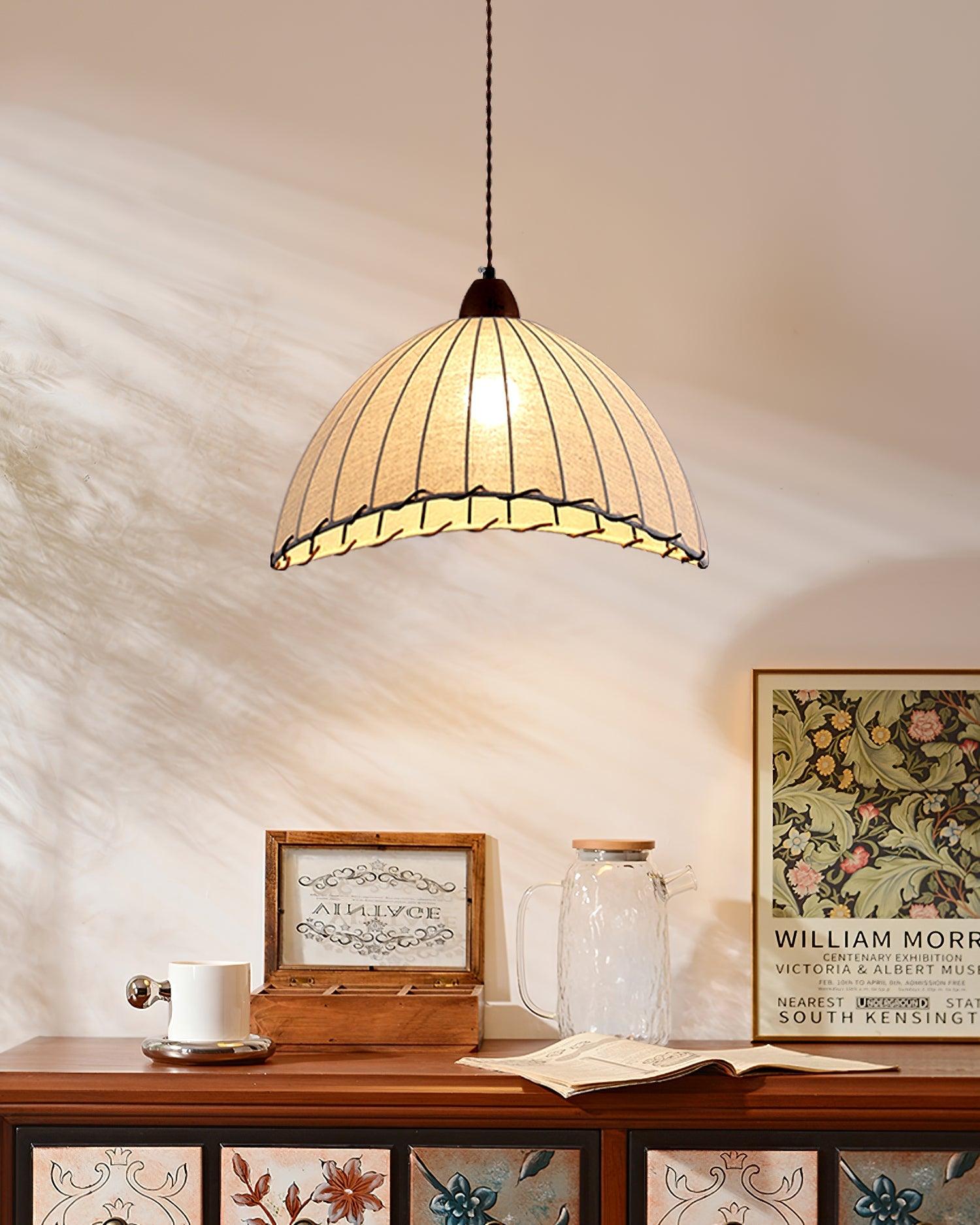 TimberLume Wood Pendant Light With Soft Fabric Shade | Lersk