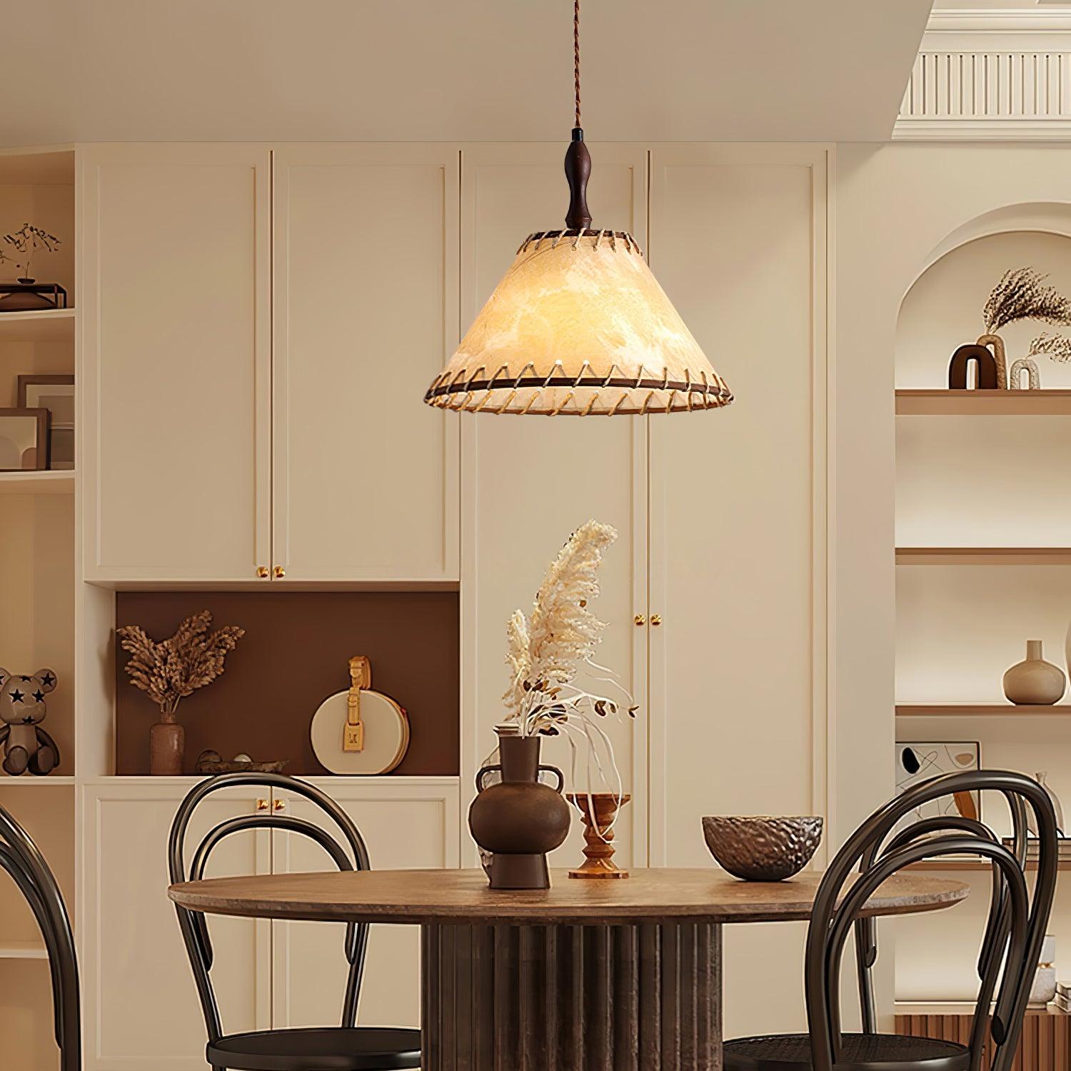 TimberLume Wood Pendant Light With Soft Fabric Shade | Lersk