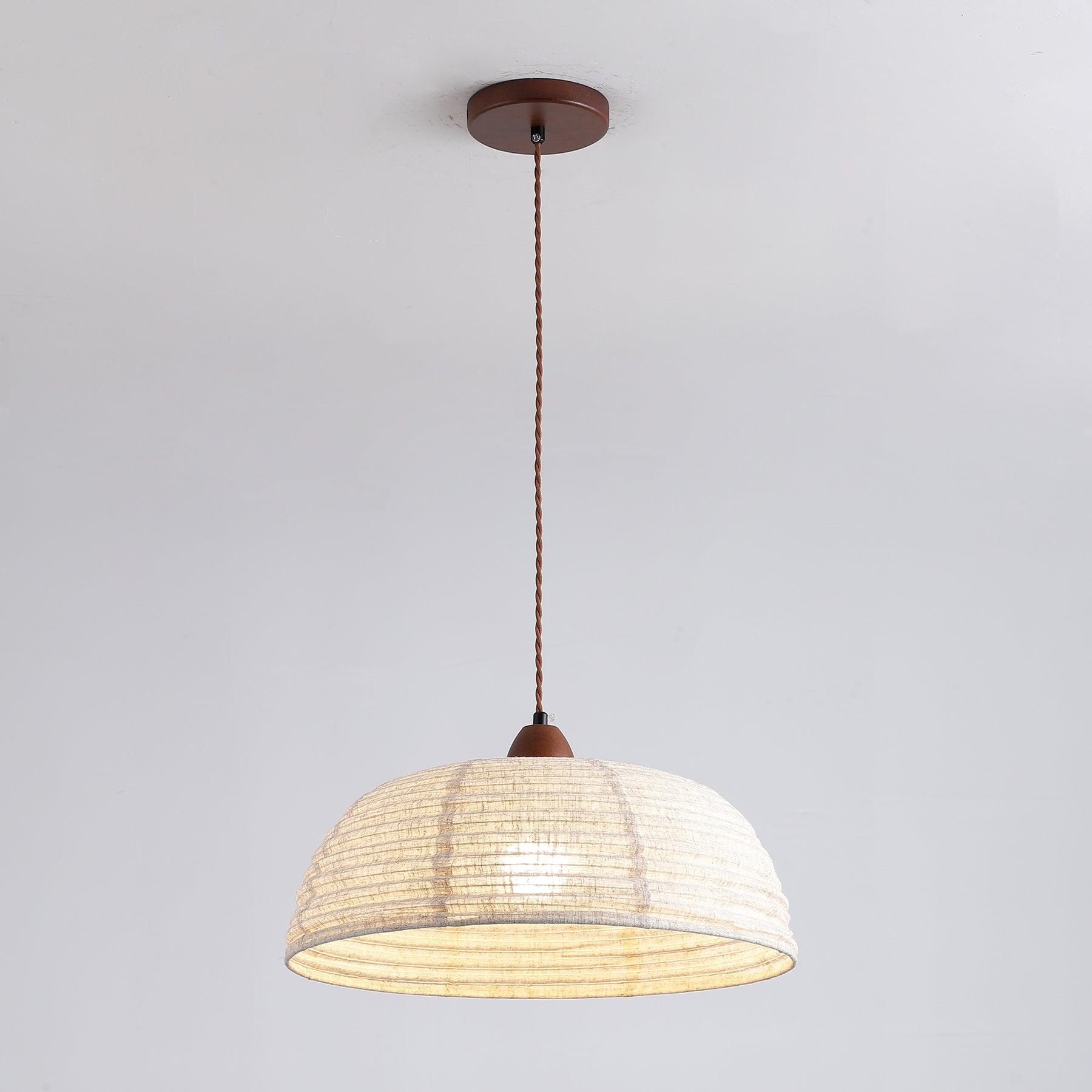 TimberLume Wood Pendant Light With Soft Fabric Shade | Lersk