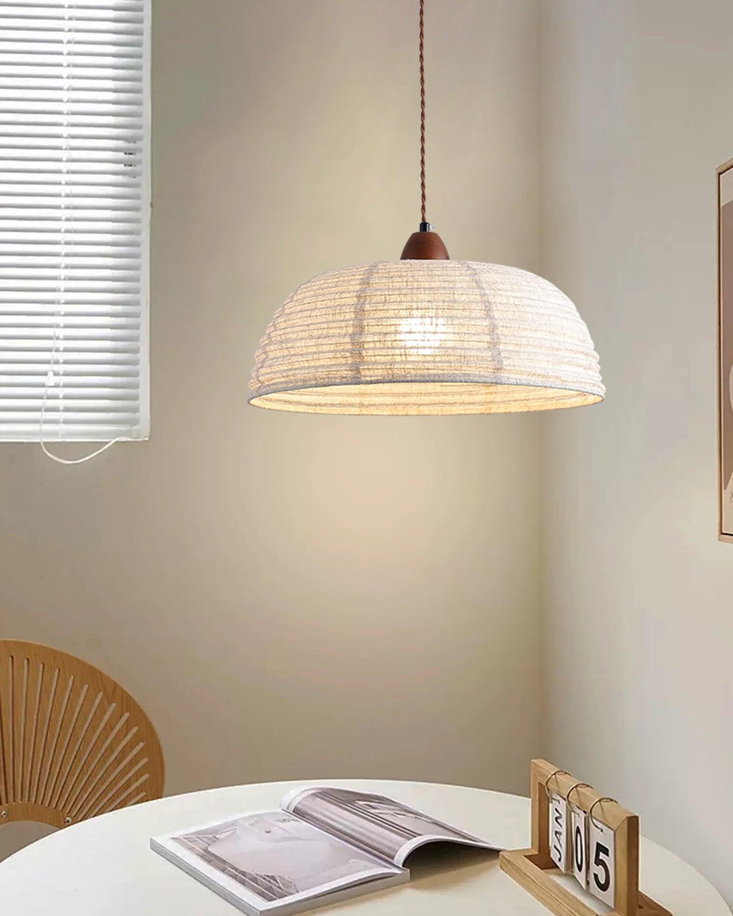 TimberLume Wood Pendant Light With Soft Fabric Shade | Lersk
