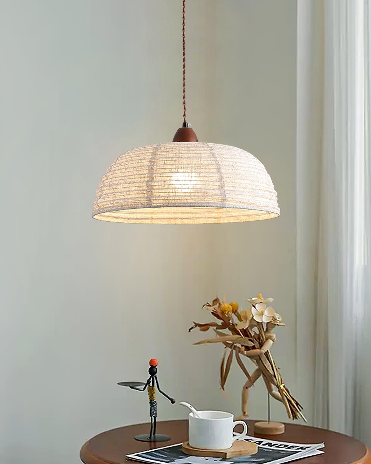 TimberLume Wood Pendant Light With Soft Fabric Shade | Lersk