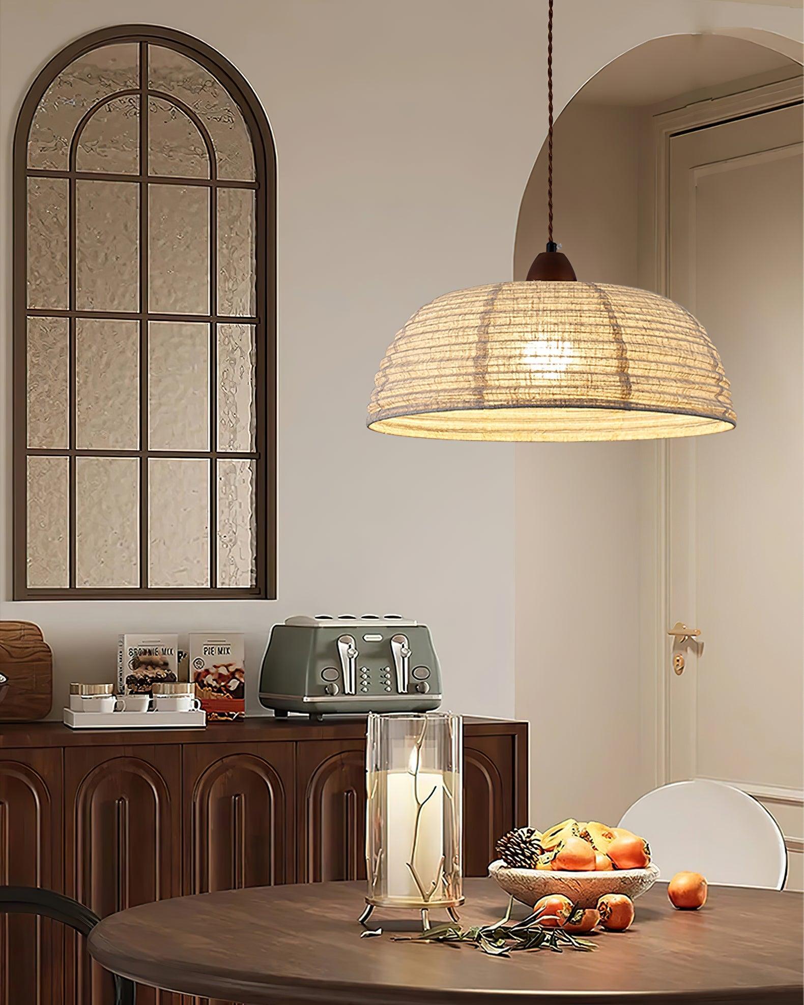 TimberLume Wood Pendant Light With Soft Fabric Shade | Lersk
